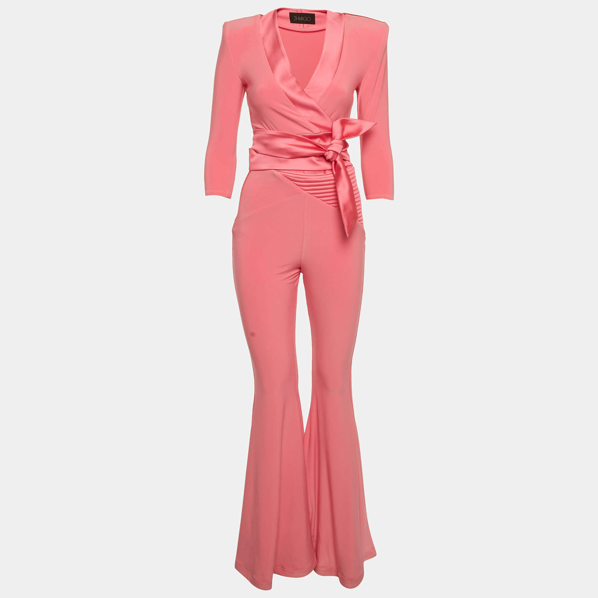 Pre Owned House of Zhivago Pink Jersey Flared Leg Idunn Jumpsuit S