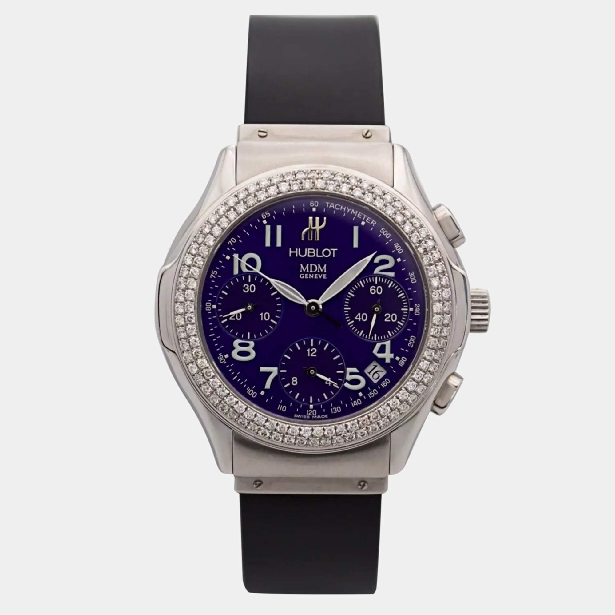 Hublot Customised Blue Diamond Stainless Steel Elegant MDM 1810.1 Automatic Men's Wristwatch 40 mm 