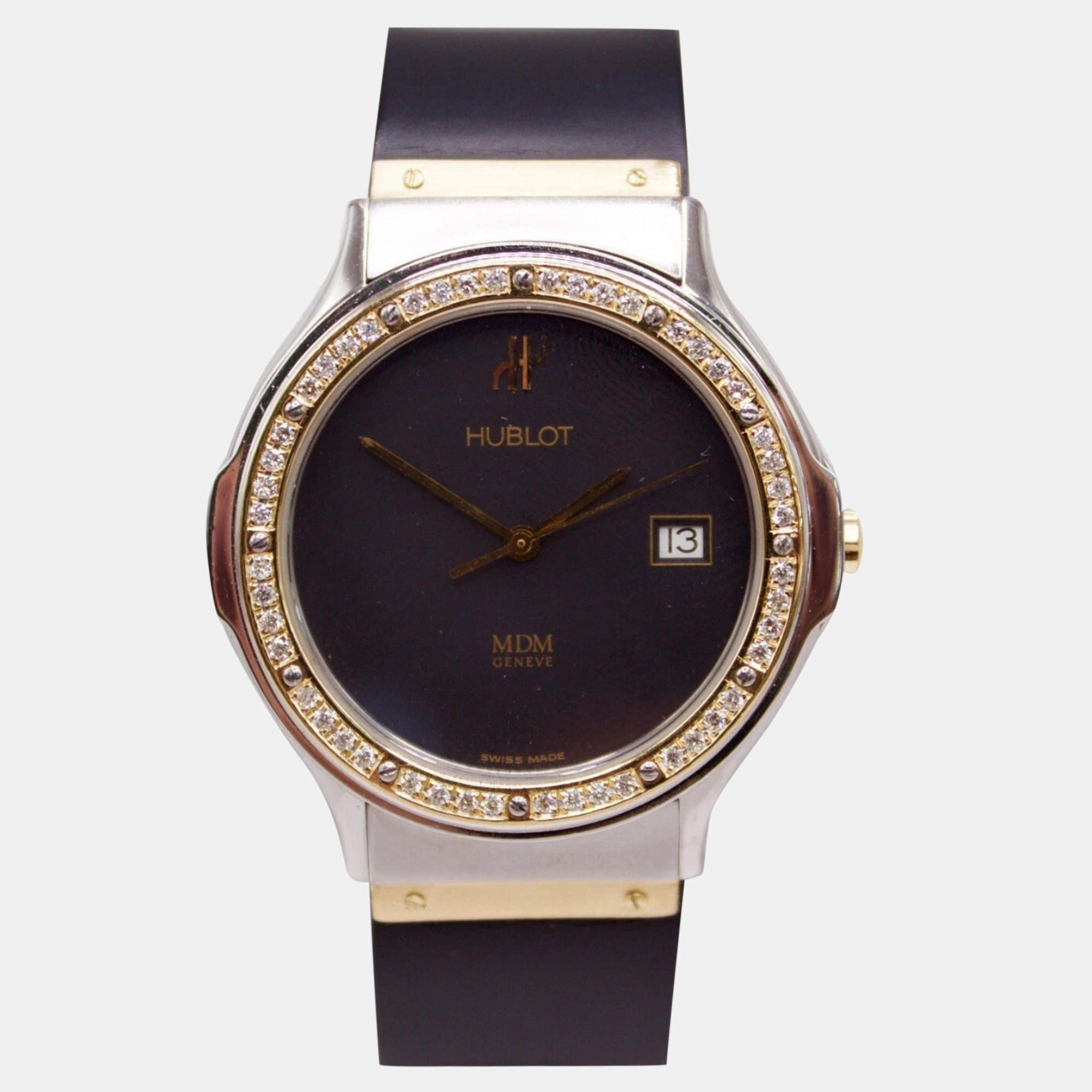 Hublot Black Customised Diamond Stainless Steel Classic Depose Quartz Women's Wristwatch 36 mm
