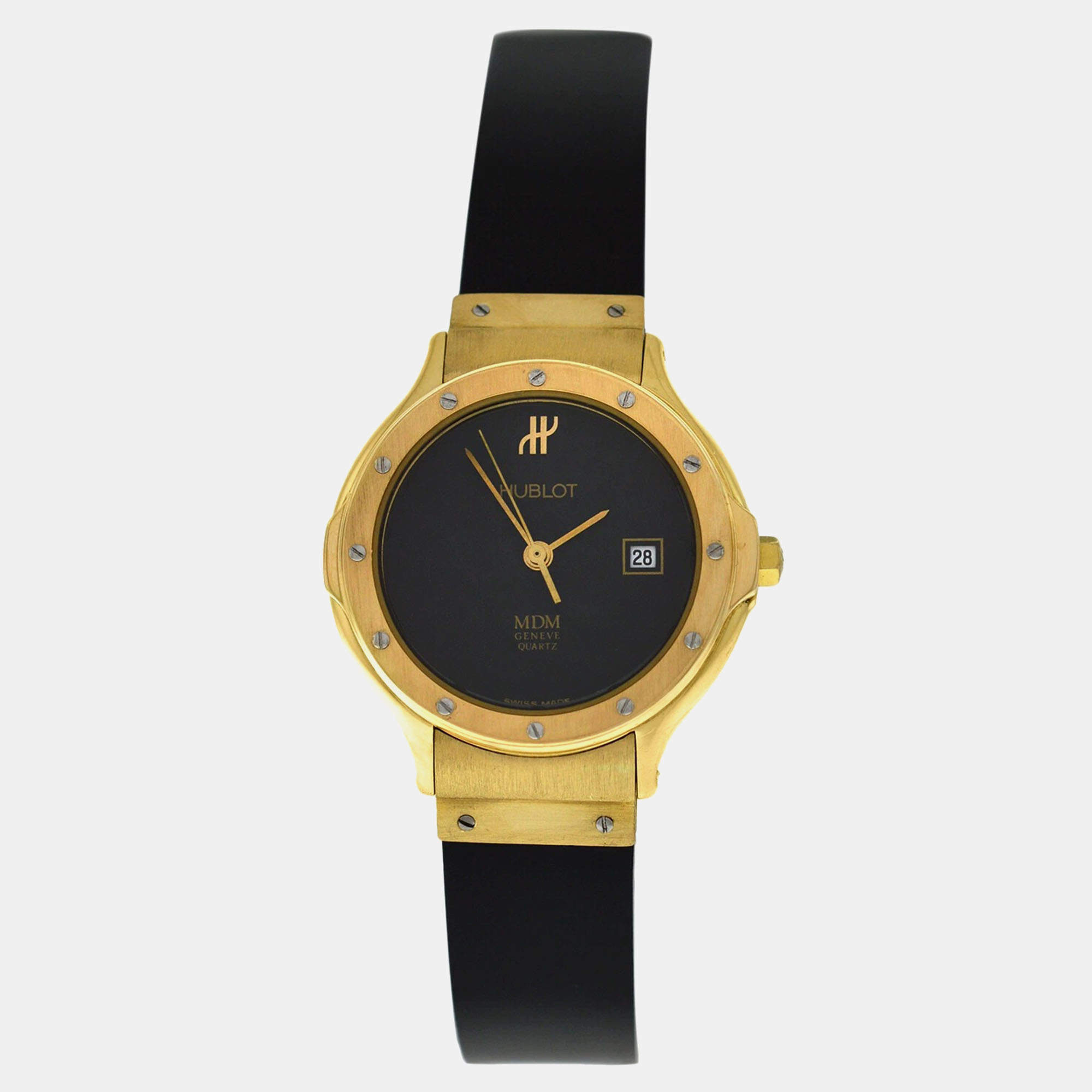 Pre Owned Hublot Black 18k Yellow Gold MDM 139 10 3 Quartz Women's Wristwatch 27 mm