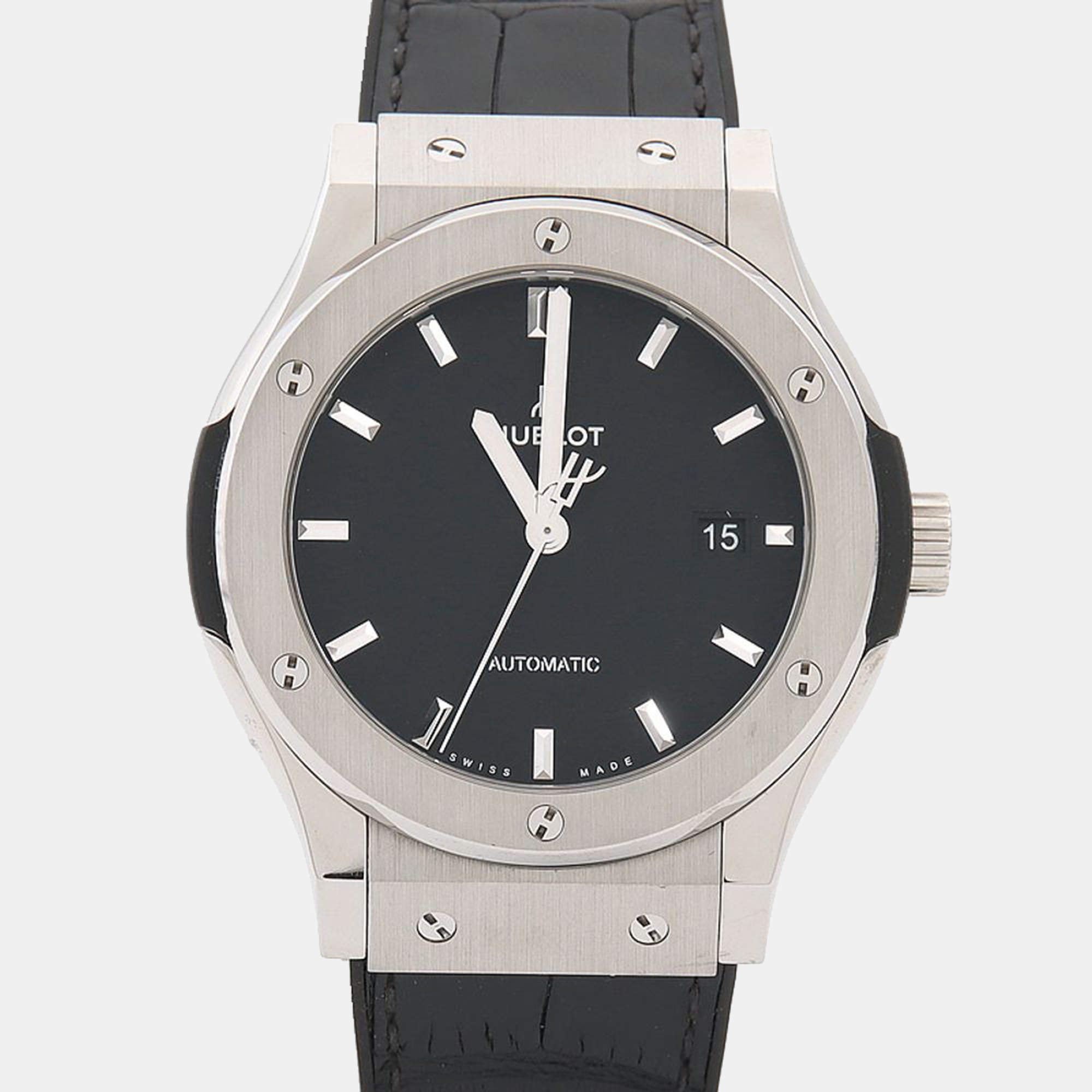 Pre Owned Hublot Classic Fusion 1319506 Automatic Black Titanium Men's Wristwatch 42mm