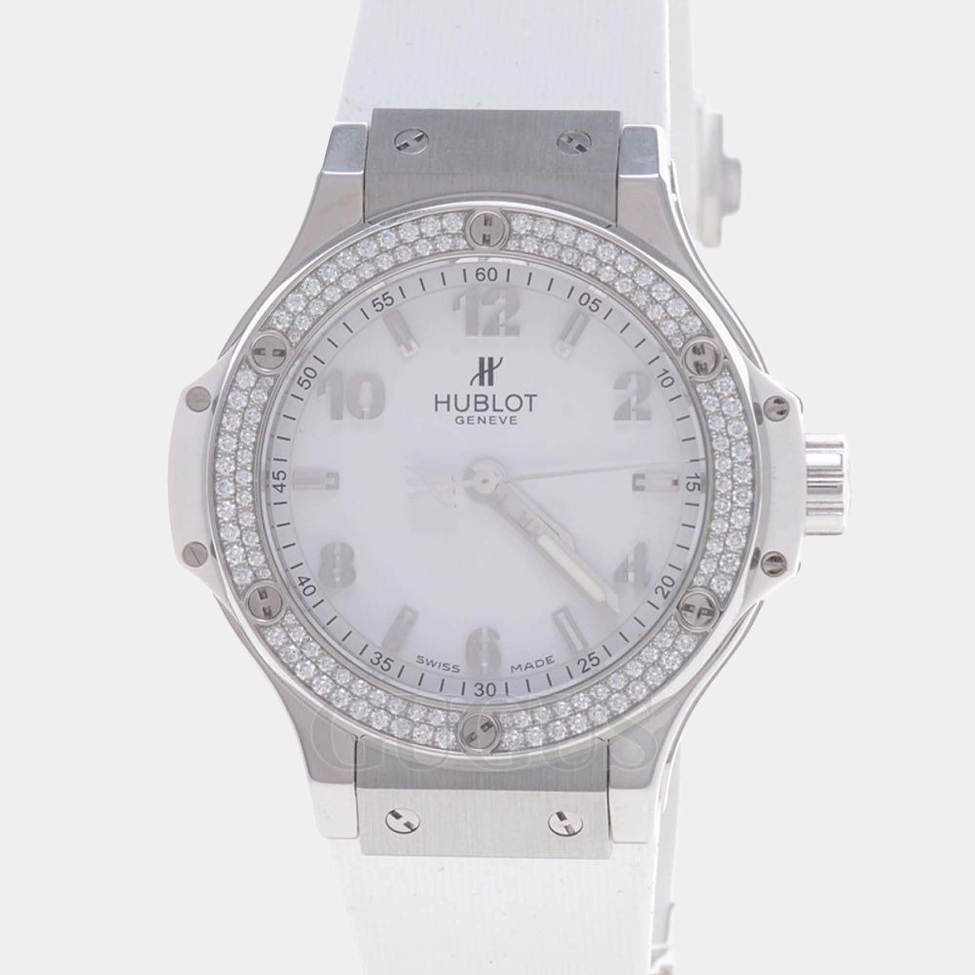 Pre Owned Hublot Big Bang 361.SE.2010.RW.1104 Quartz White Diamonds Stainless Steel Women's Wristwatch 38mm