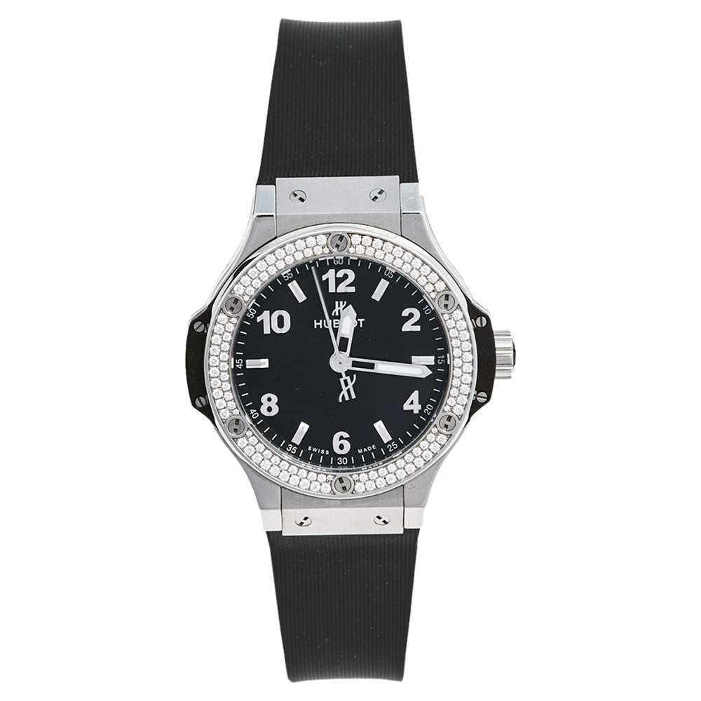 Hublot Black Stainless Steel Rubber Diamonds Big Bang 361.SX.1270.RX.1104 Women's Wristwatch 38 mm