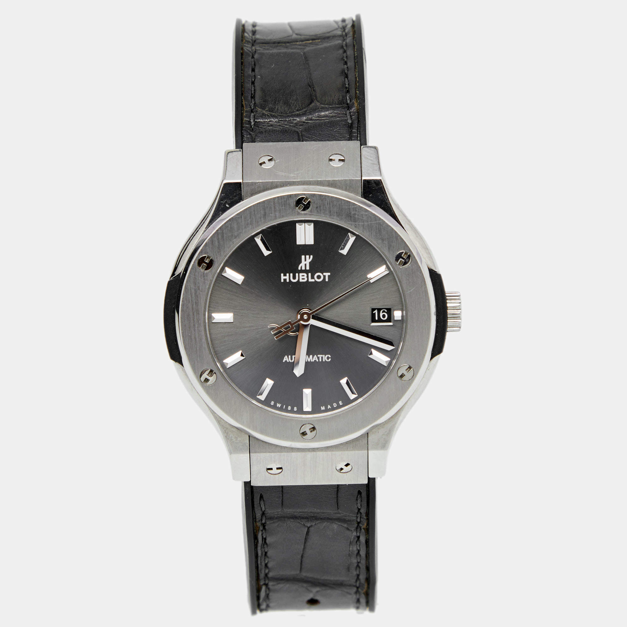 Hublot Grey Titanium Alligator Classic Fusion 565.NX.7071.LR  Women's Wristwatch 38 mm 