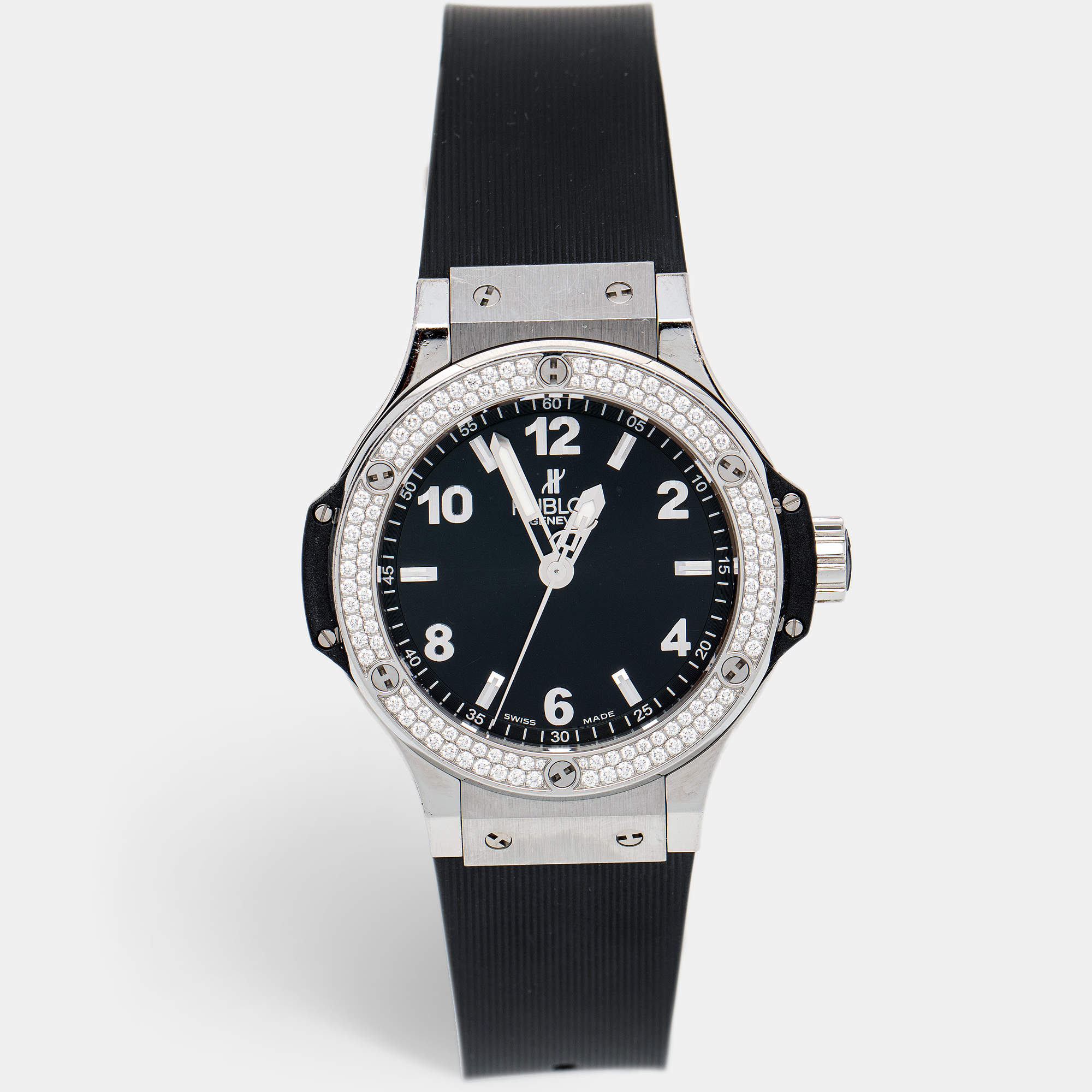 Hublot Black Stainless Steel Diamond Rubber Big Bang 361.SX.1270.RX.1104 Women's Wristwatch 38 mm
