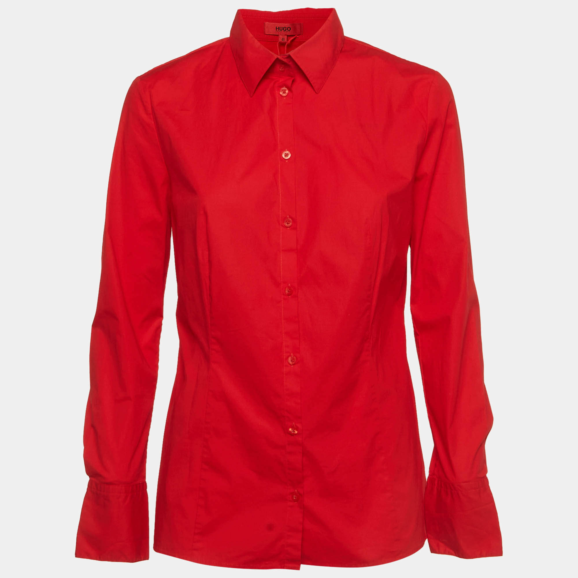 Pre Owned Hugo Boss Red Cotton Long Sleeve Shirt S