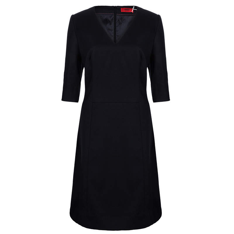 Pre Owned Hugo by Hugo Boss Black Wool Dress L