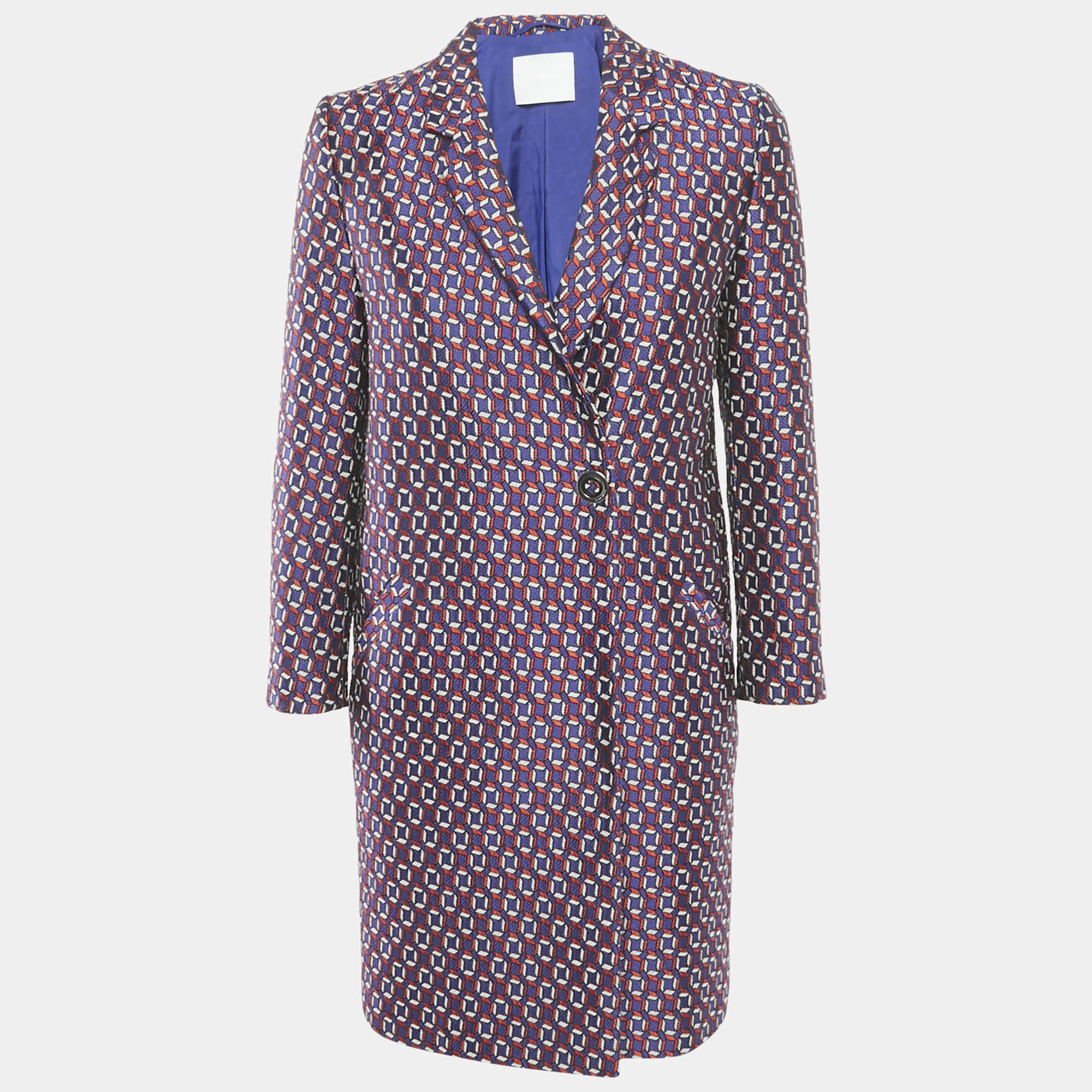 Pre Owned Hugo Boss Purple Jacquard Mid-Length Coat S