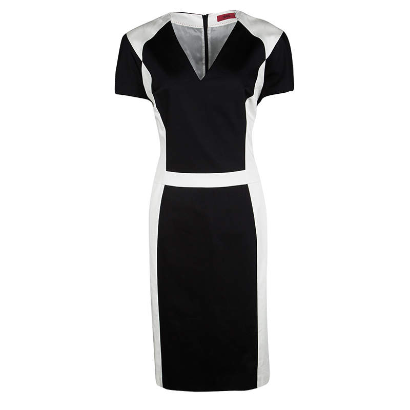 Hugo by Hugo Boss Monochrome Paneled Cotton Kishima Dress L
