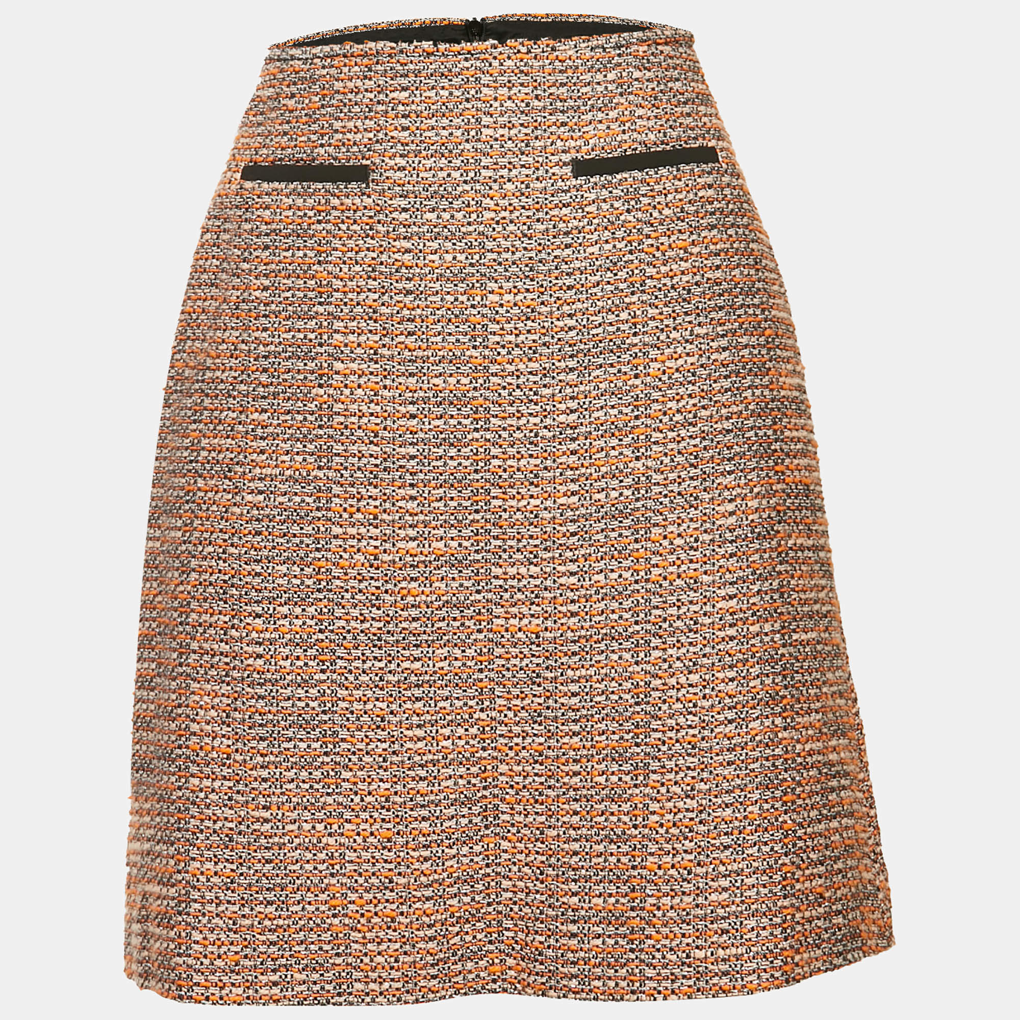 Pre Owned Hugo Boss Multicolor/Orange Tweed Mini Skirt S