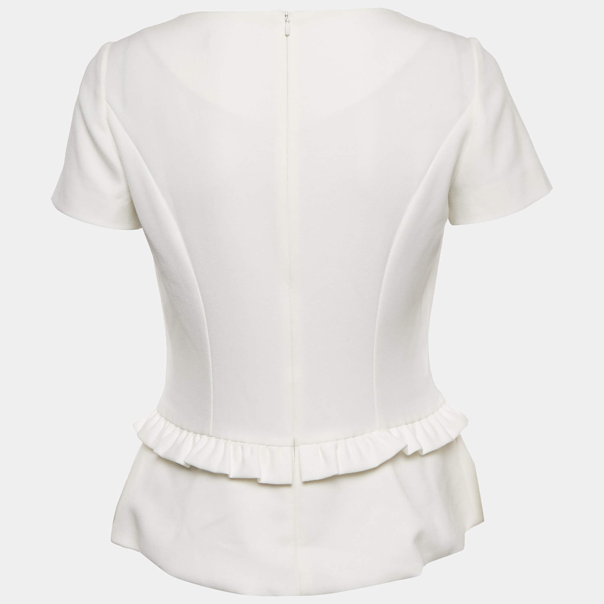 Pre Owned Hugo Boss White Crepe Peplum Top L