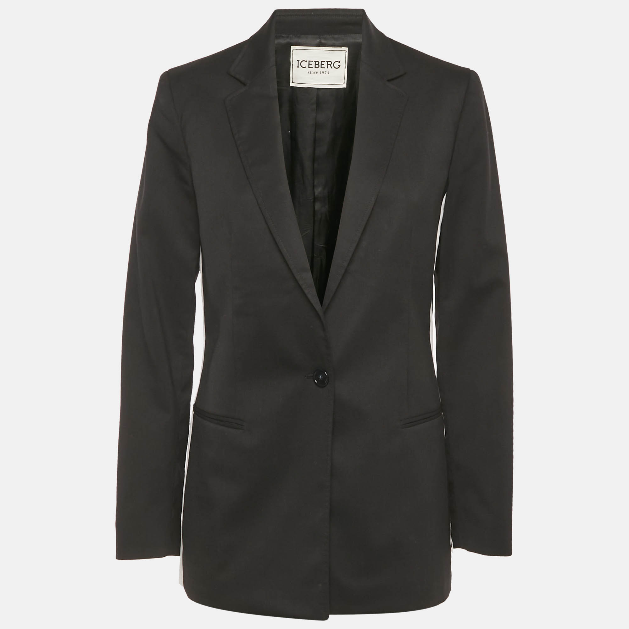 Pre Owned Iceberg Black Cotton Logo Embroidered Contrast Detail Blazer M