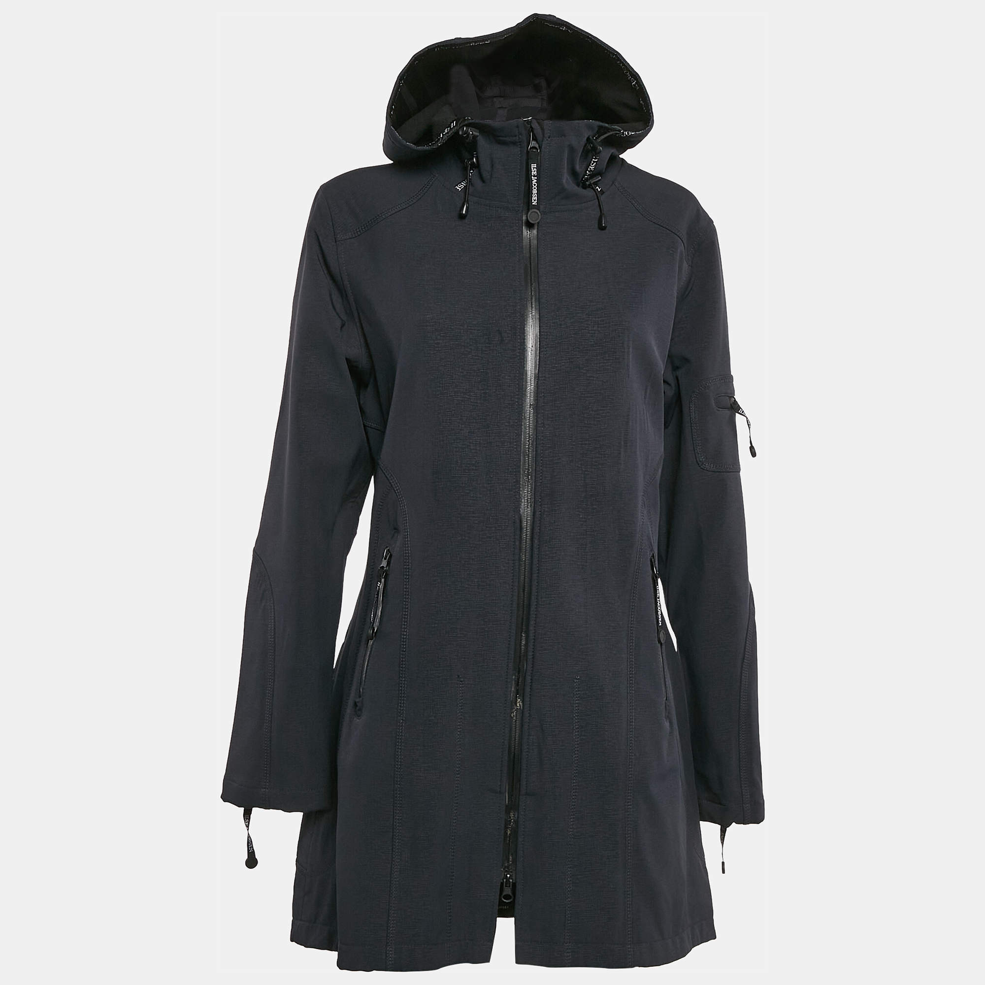 Ilse Jacobsen Navy Blue Technical Hooded Zip-Up Raincoat M