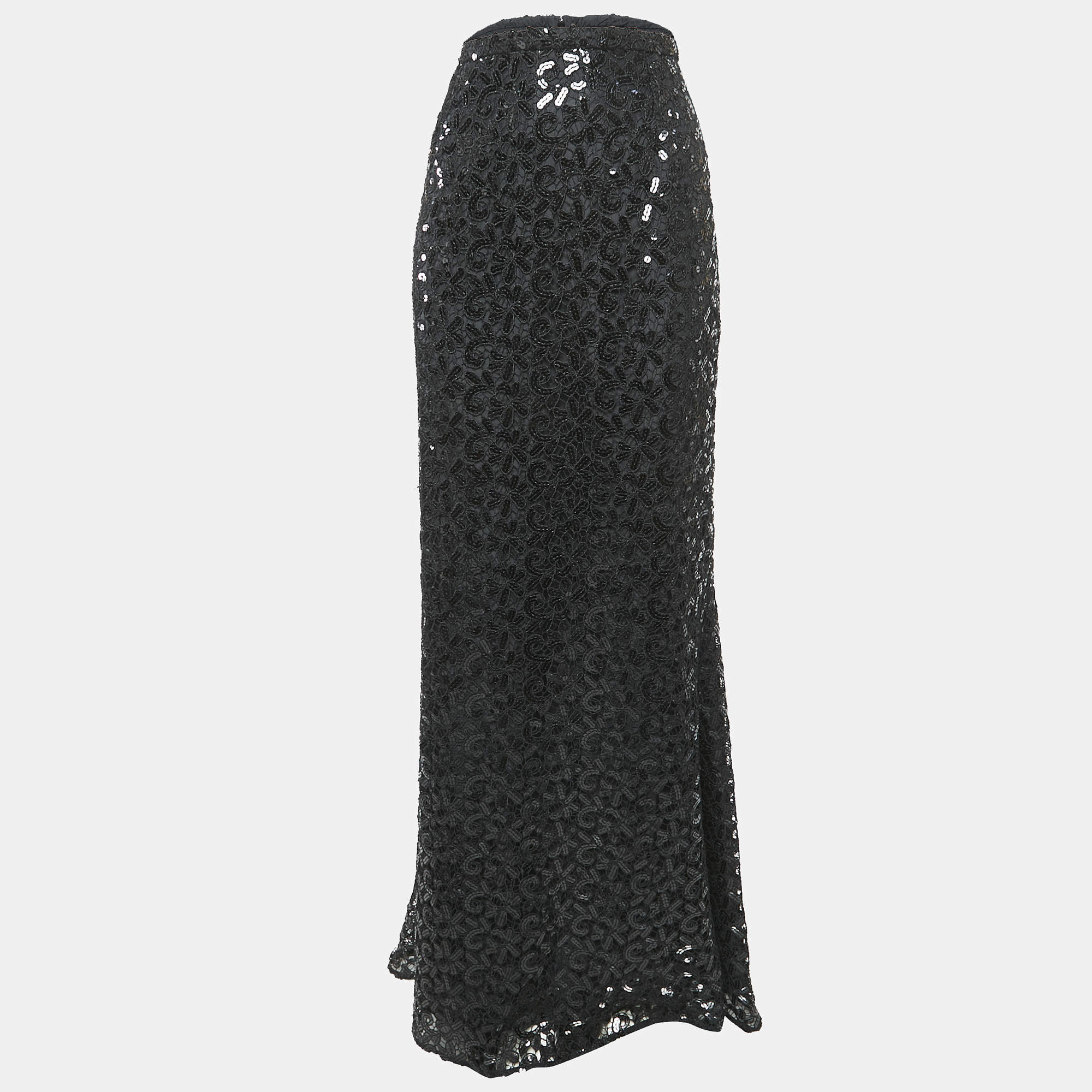 Ingie Paris Black Sequin Lace Maxi Bropai Skirt XL