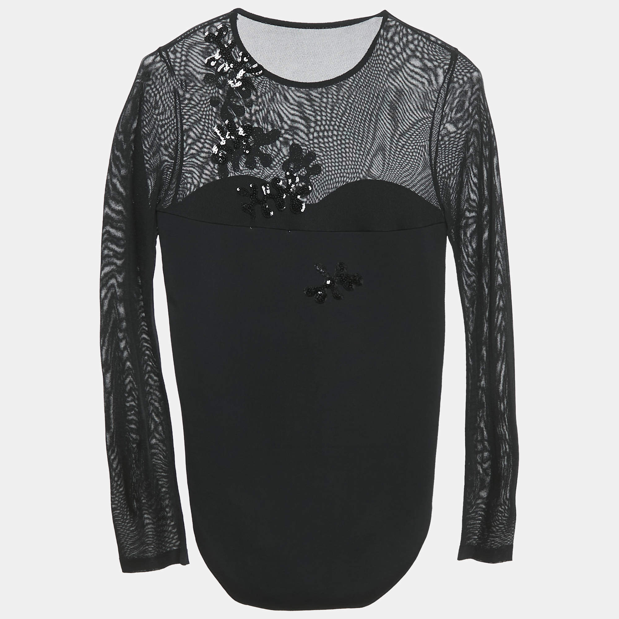 INGIE Paris Black Sequin Embroidered Jersey Bodysuit XL