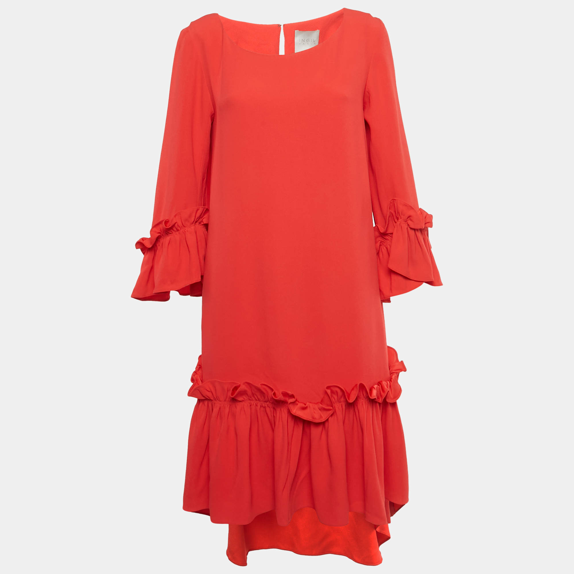 Pre Owned INGIE Paris Red Sateen Gathered Short Dress M