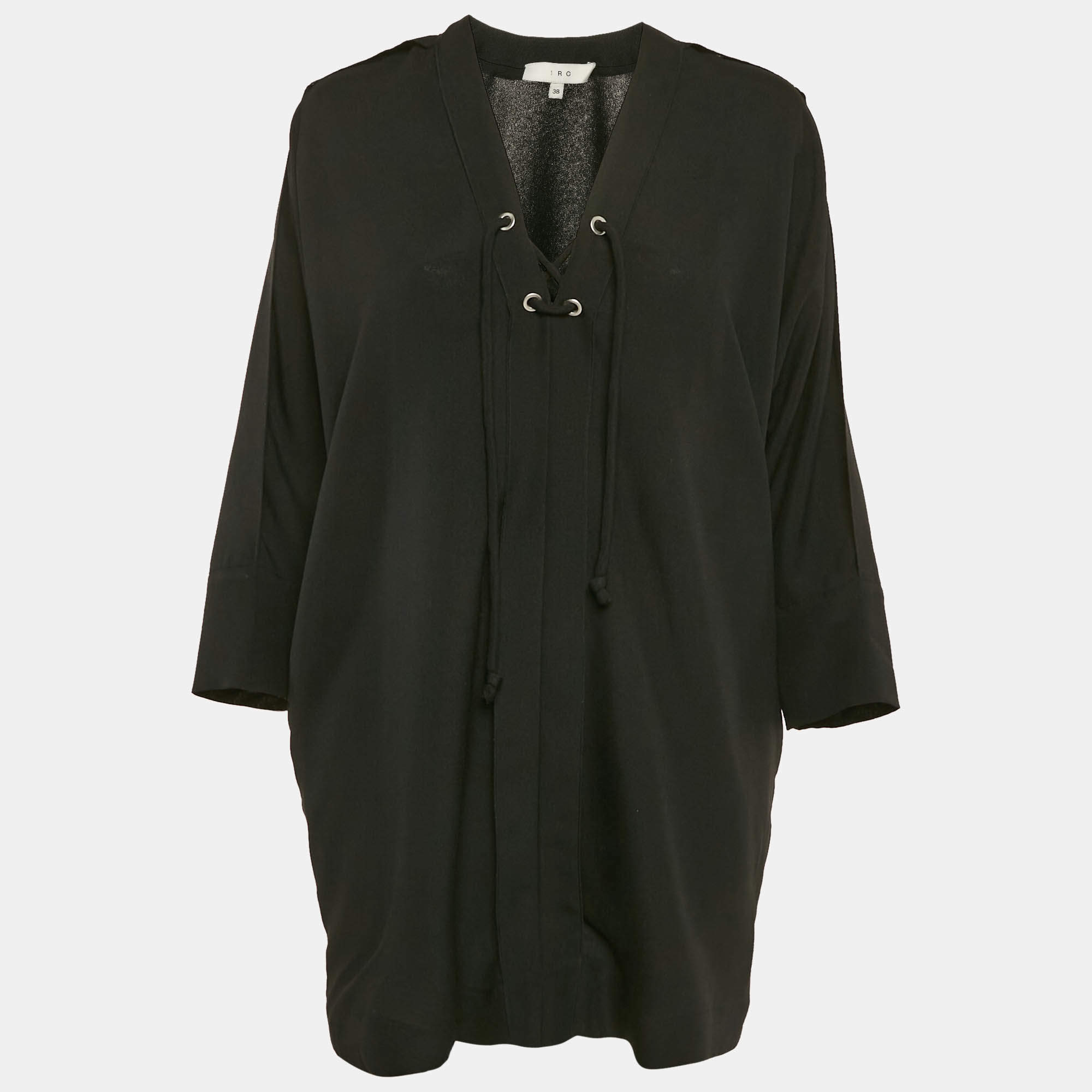 IRO Black Crepe Lace-Up Detail Mini Alessi Dress S
