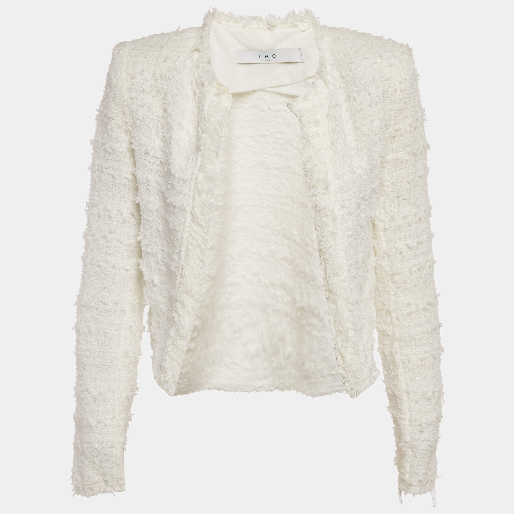 Pre Owned IRO White Tweed Open Front Moana Jacket XXS