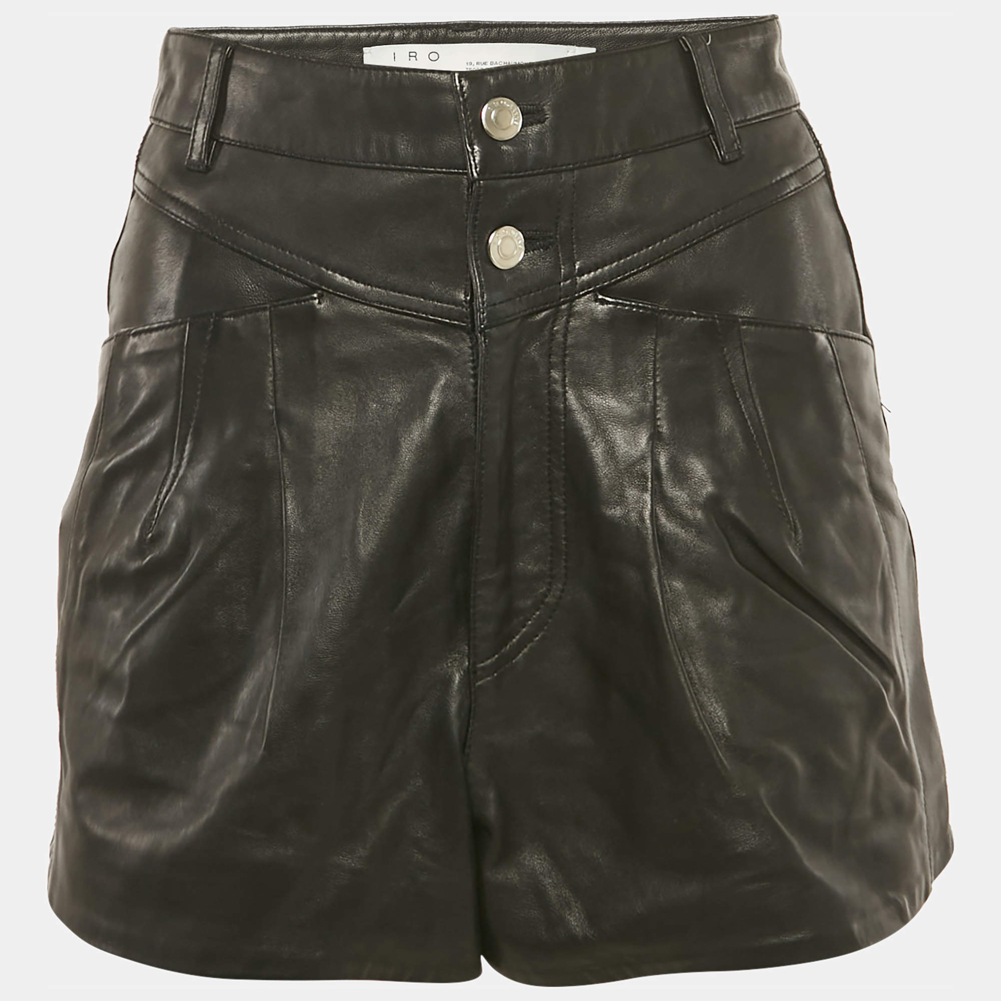 Pre Owned IRO Black Leather Pleated Shorts S