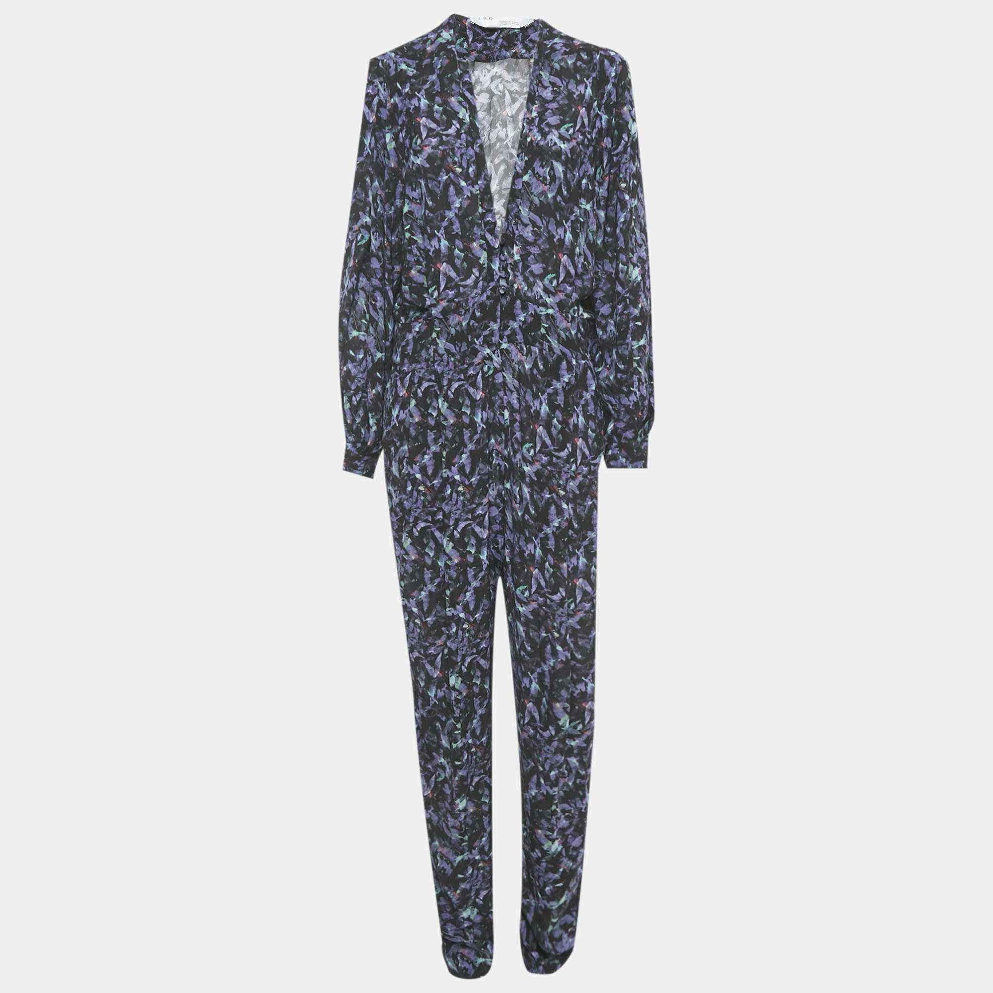 Pre Owned جمبسوت إيرو كريب أسود مطبوع برقبة مفتوحة مقاس كبير جداً - إكسترا لارج