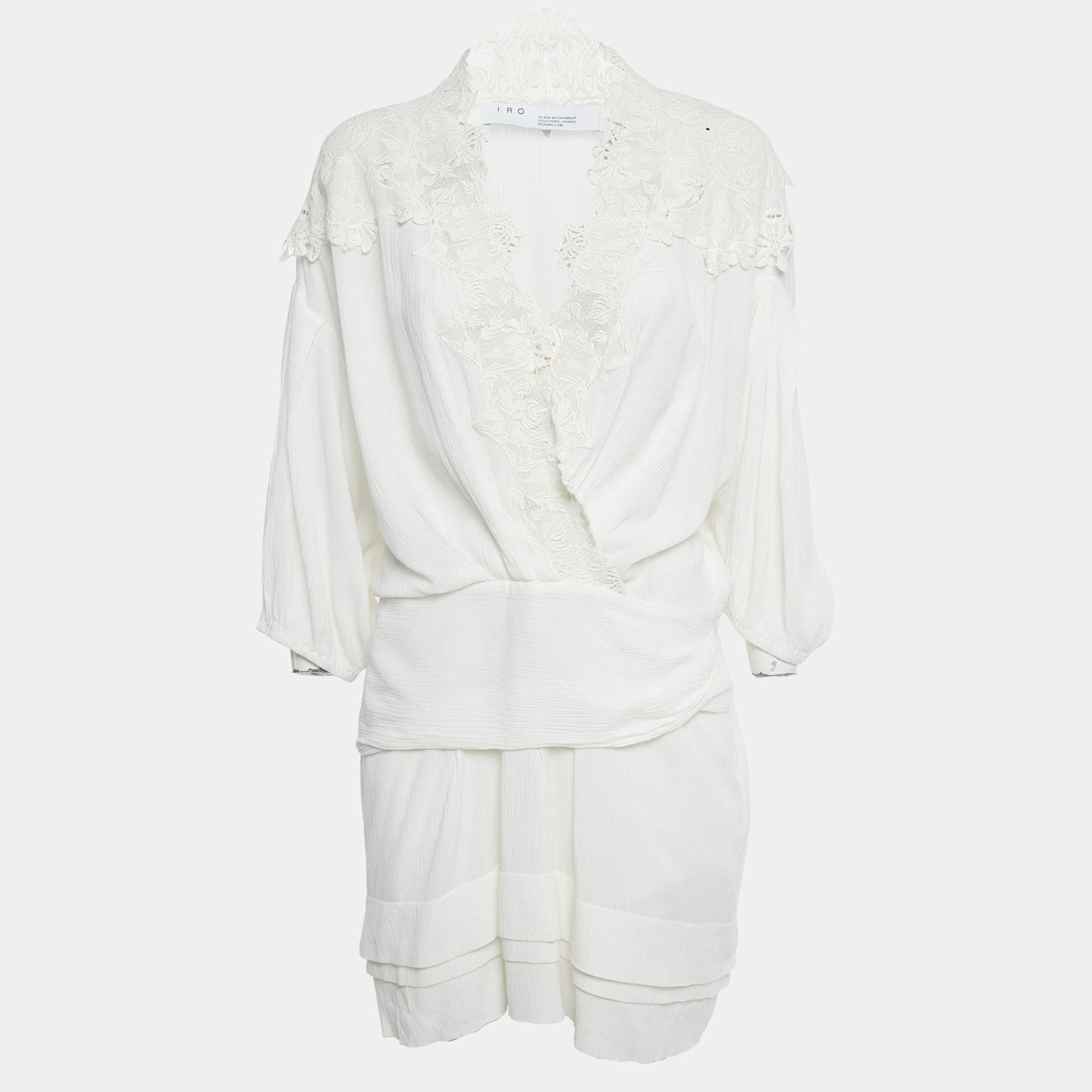 Pre Owned IRO White Lace Trim Cotton Mini Dress L