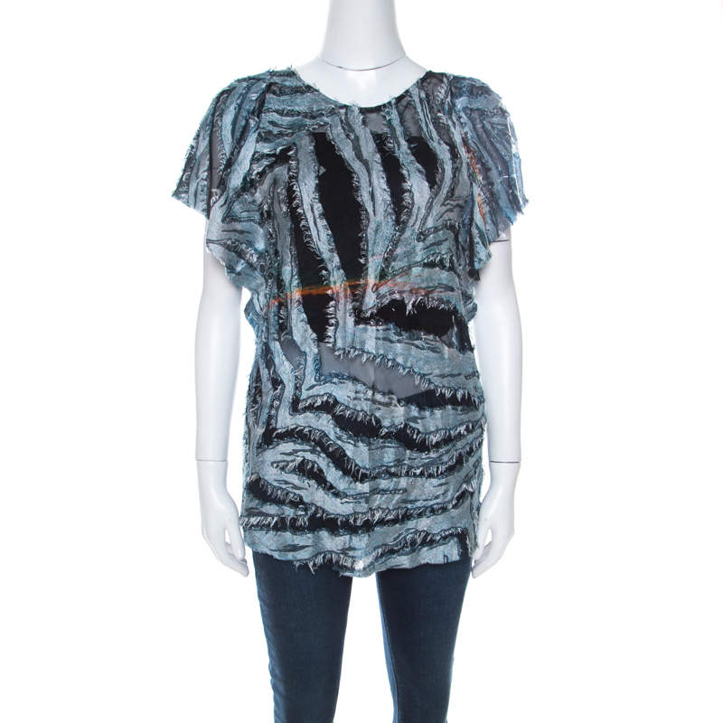 مملوكة مسبقًا IRO Metallic Blue Fil Coupé Silk Onara Top S