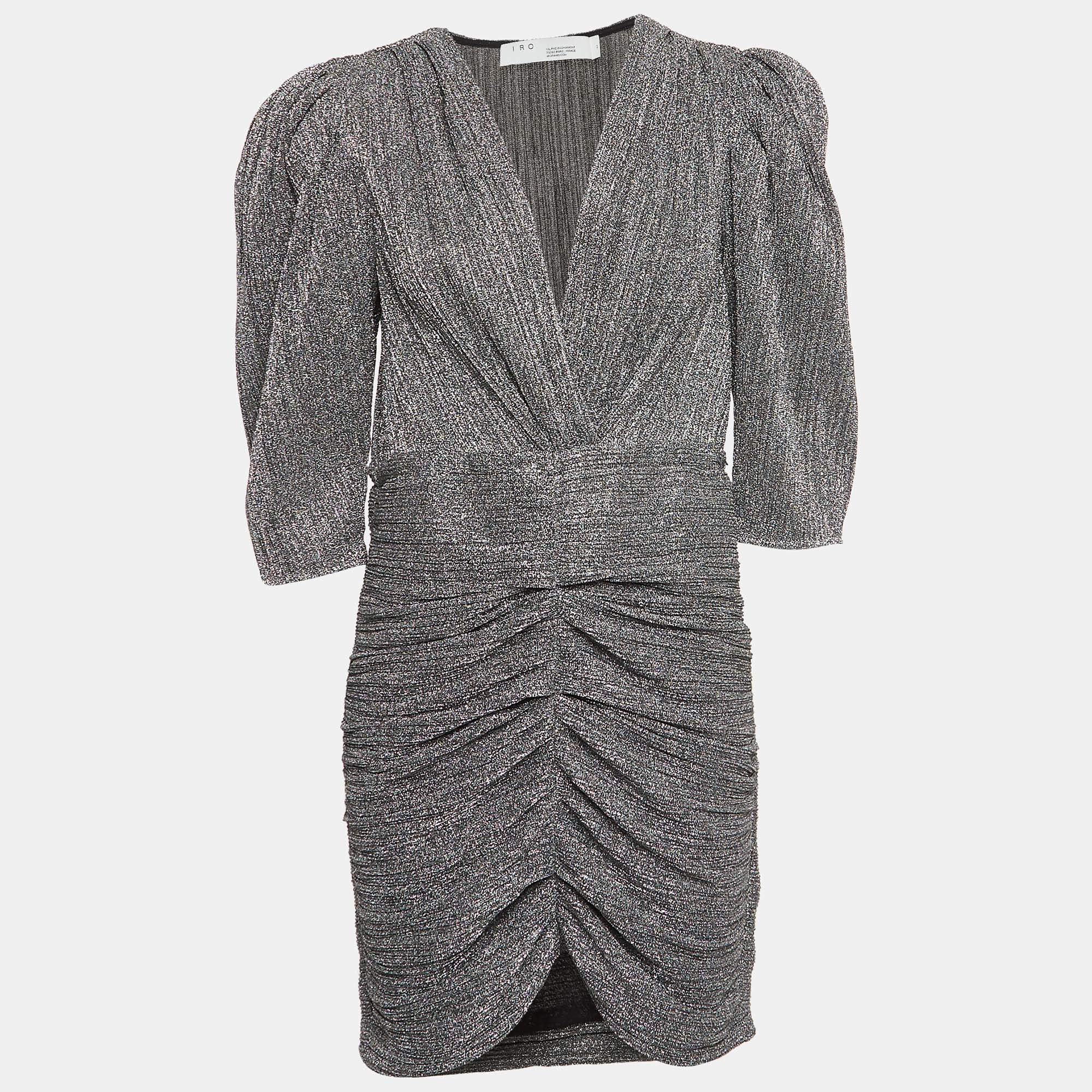 IRO Metallic Cluzco Lurex Ruched Mini Dress L