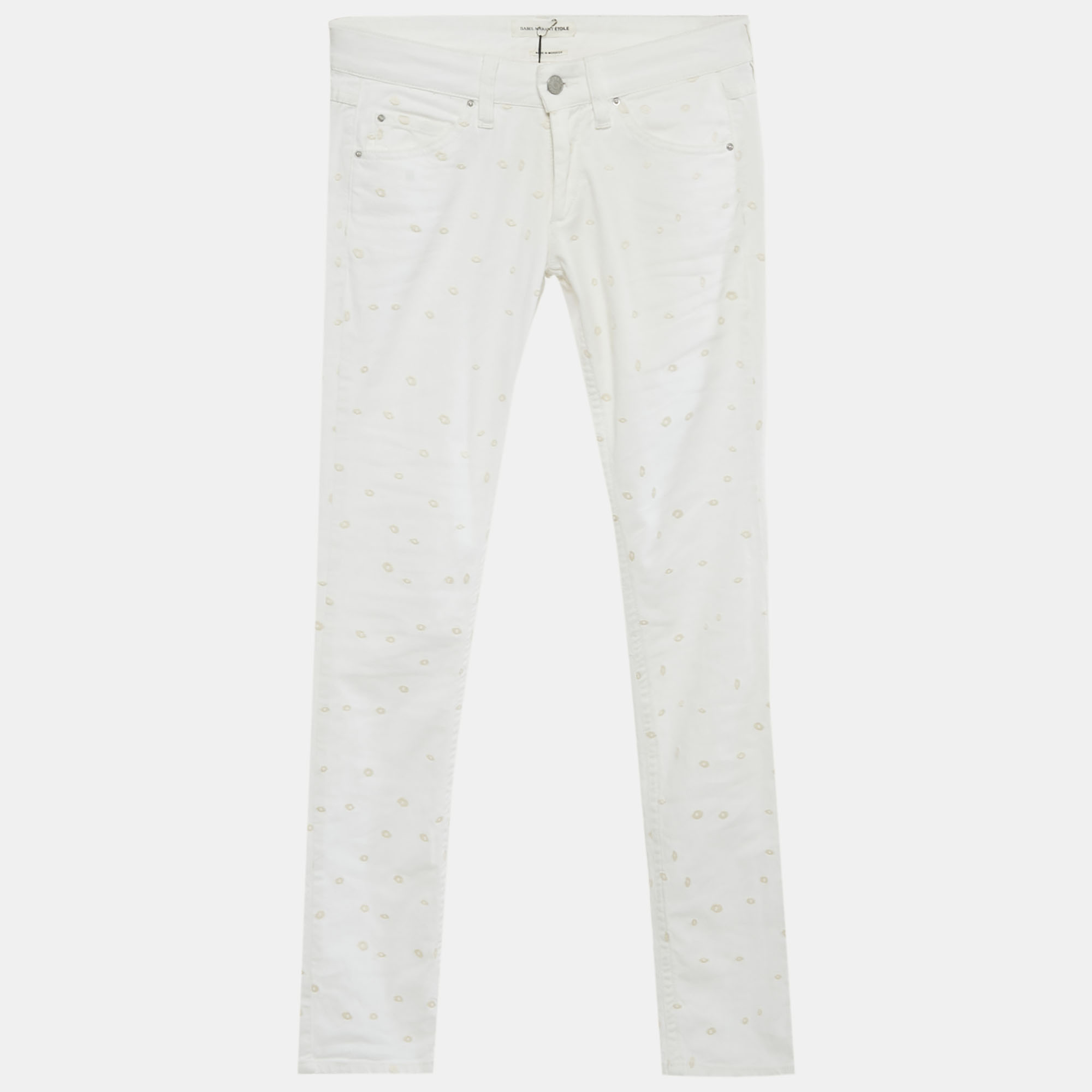 Pre Owned Isabel Marant Étoile White Embroidered Denim Rumba Jeans S Waist 27"