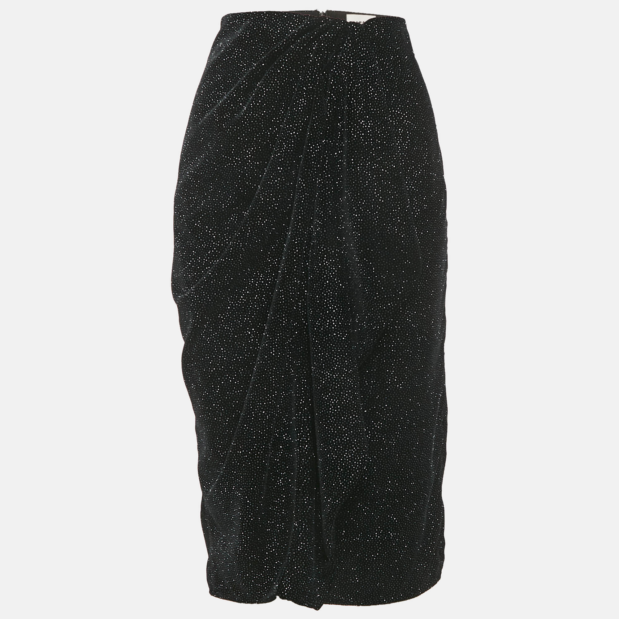Pre Owned Isabel Marant Etoile Black Glittered Velvet Alyssa Midi Skirt M