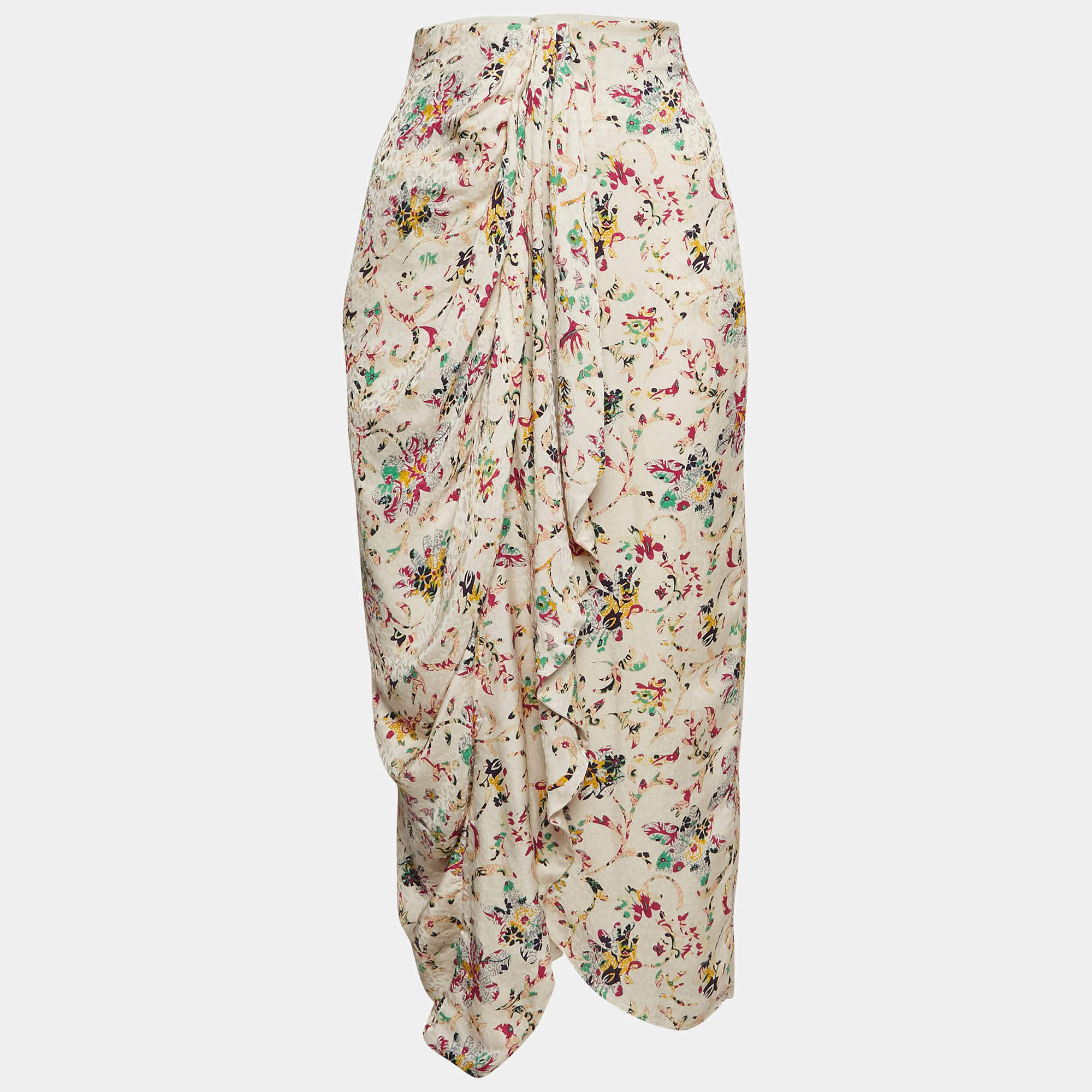 Isabel Marant Etoile Cream Floral Print Crepe Berthe Draped Skirt M