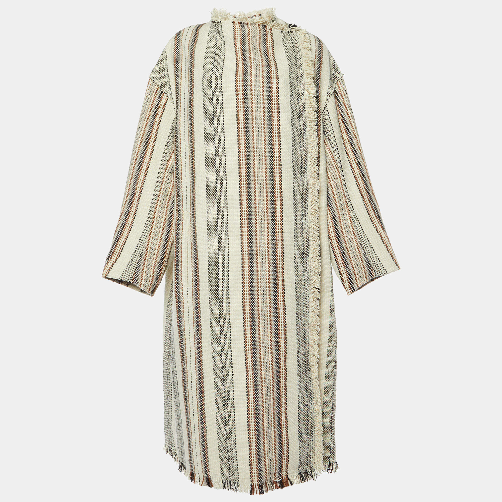 Isabel Marant Etoile Beige Patterned Tweed Open Front Long Jacket S