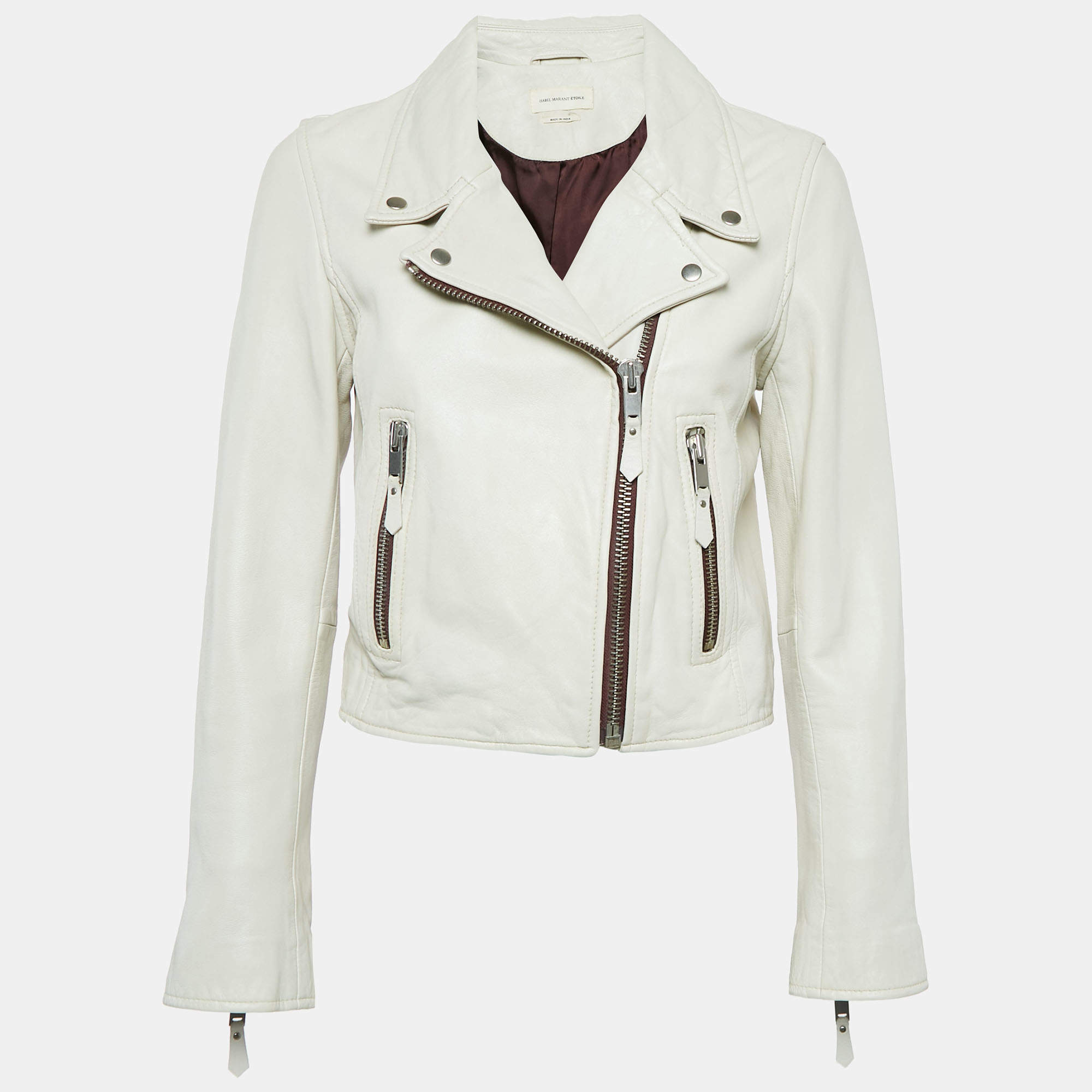 Isabel Marant Etoile Off White Leather Zip-Up Jacket S