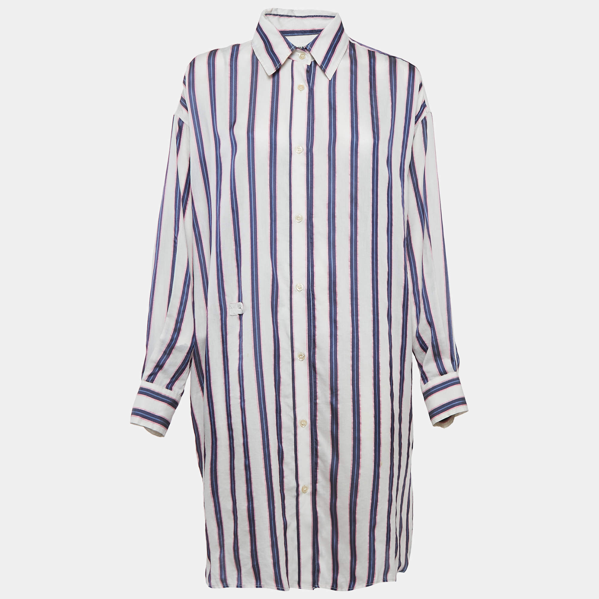Isabel Marant Etoile White/Blue Stripe Cotton Blend Seenli Dress S