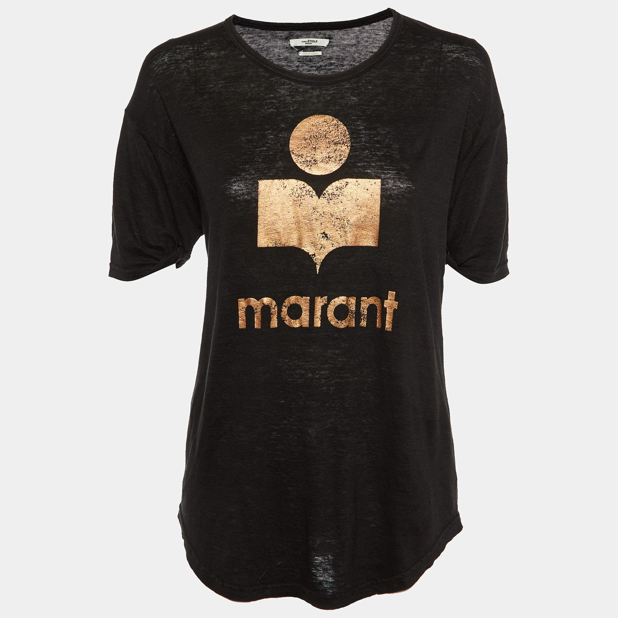 Isabel Marant Etoile Black Logo Print Linen Koldi T-Shirt M