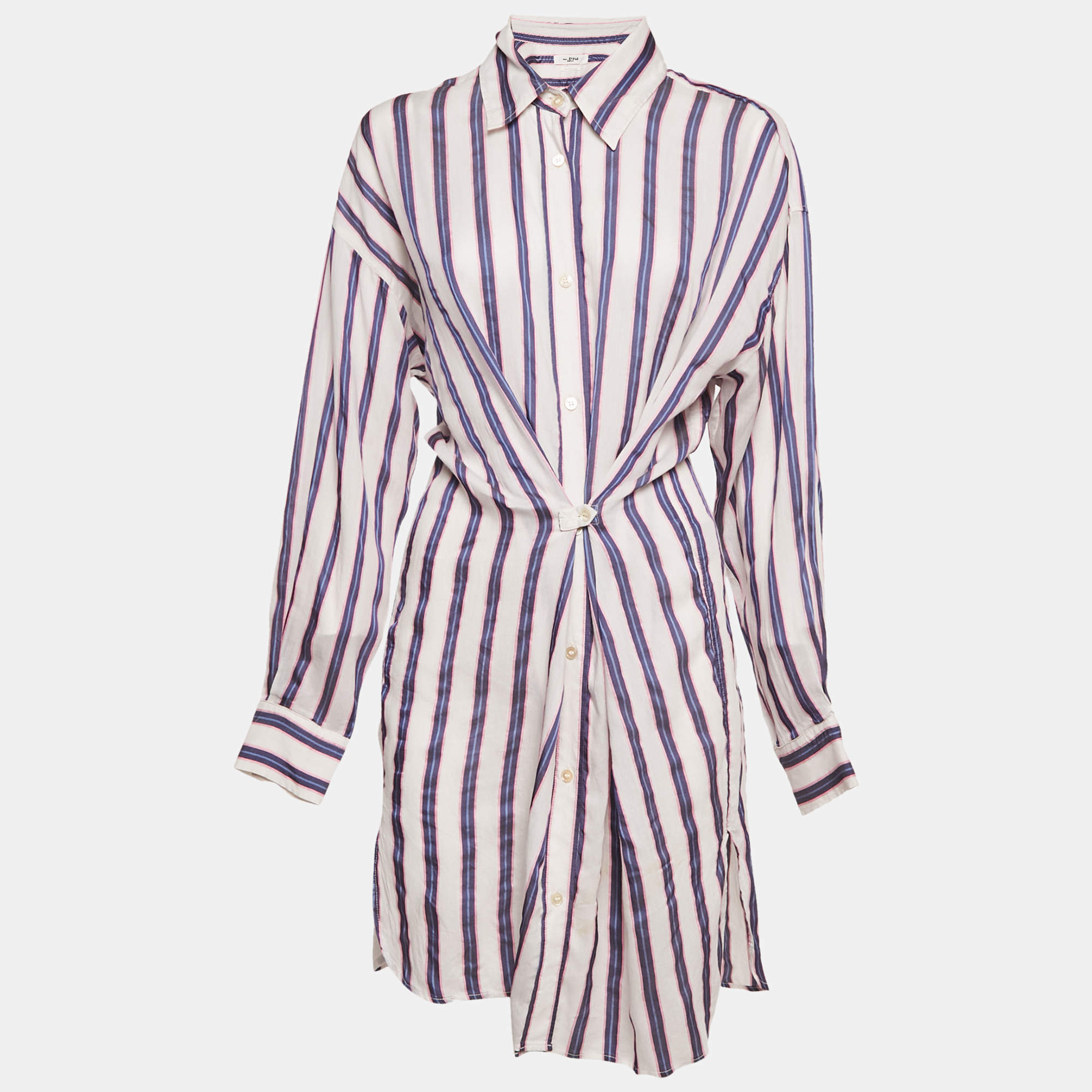 Isabel Marant Etoile White/Blue Stripe Cotton Blend Seenli Shirt Dress M