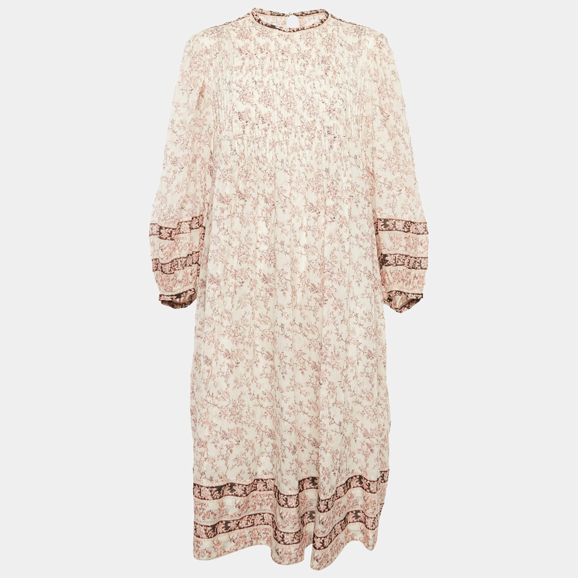 Isabel Marant Etoile Pink Printed Cotton Pleated Midi Dress L