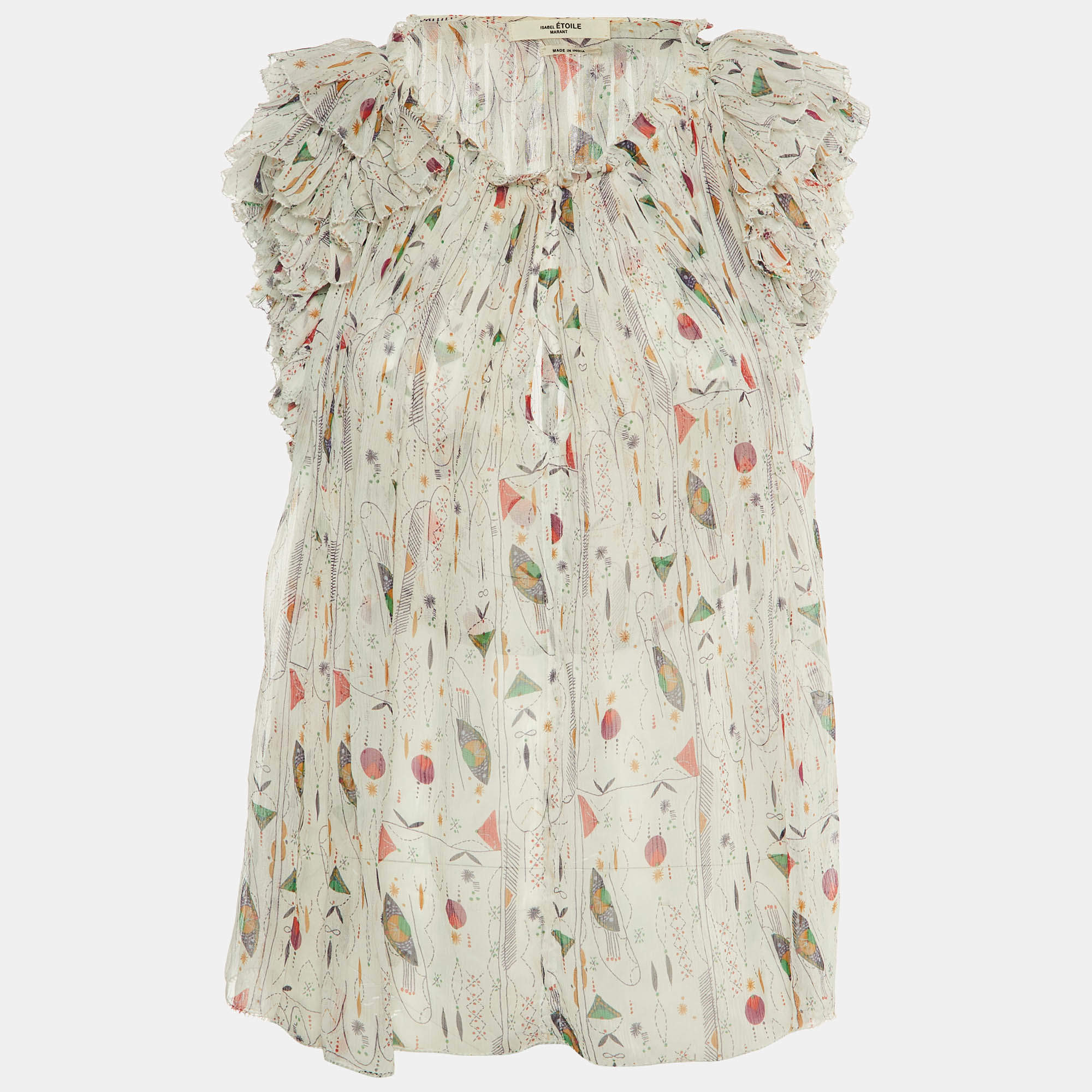 Isabel Marant Etoile White Printed Silk Erell Top S