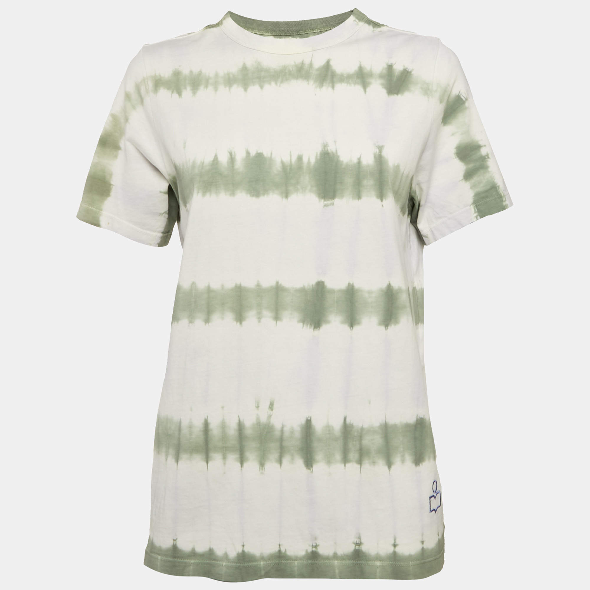 Isabel Marant Etoile White/Green Tie-Dye Cotton Dena T-Shirt S
