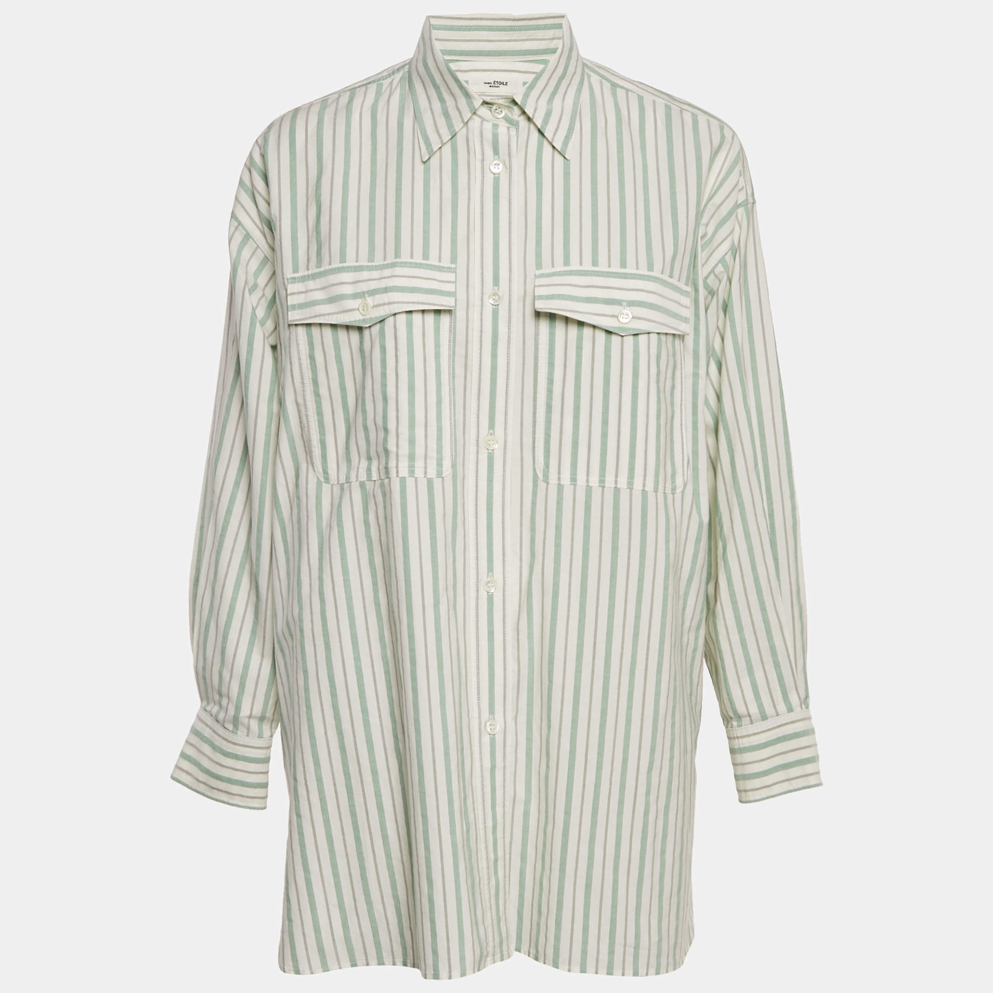 Pre Owned Isabel Marant Etoile Green Stripe Cotton Ajady Shirt S
