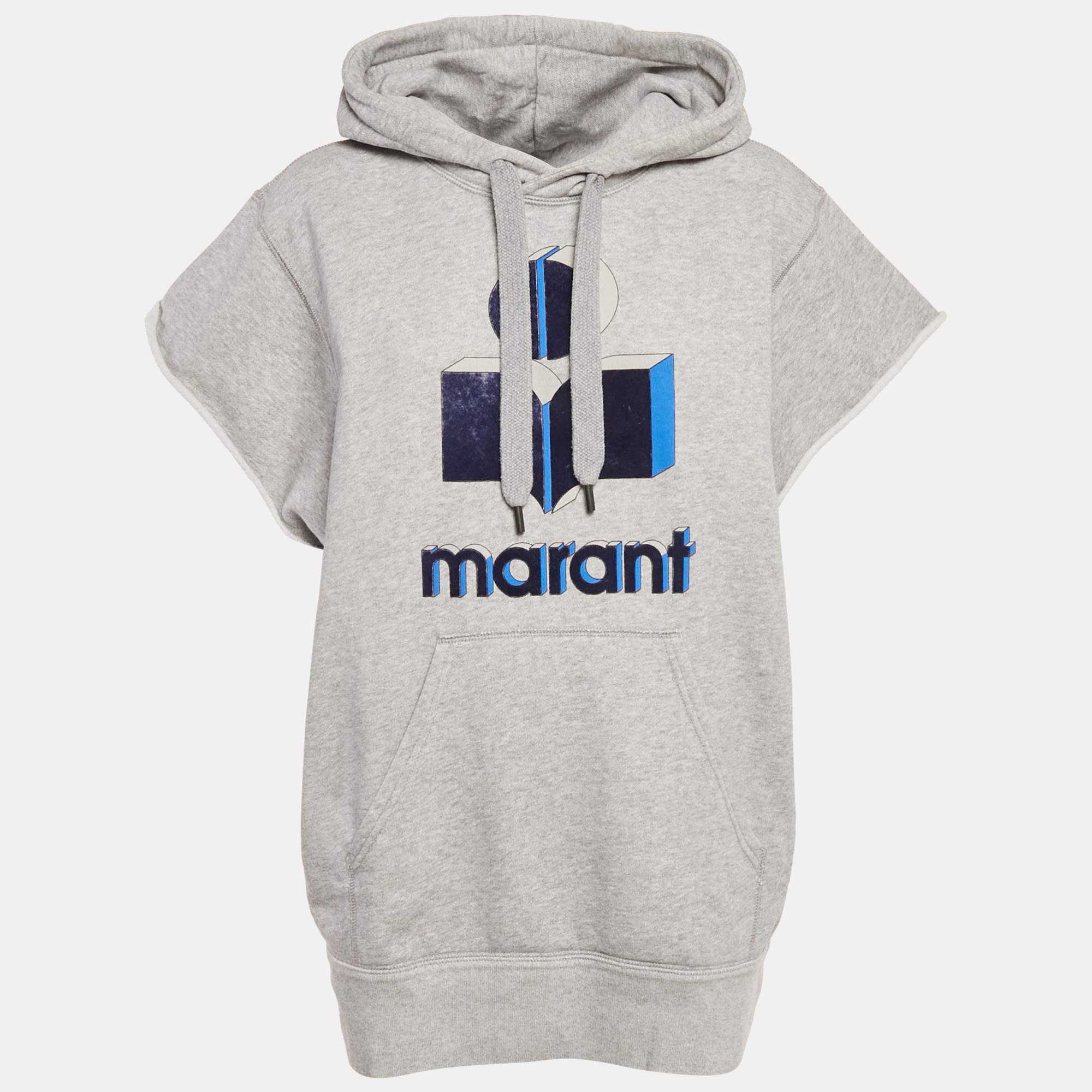 Pre Owned Isabel Marant Etoile Grey Logo Flocked Cotton Hooded Sweatshirt M