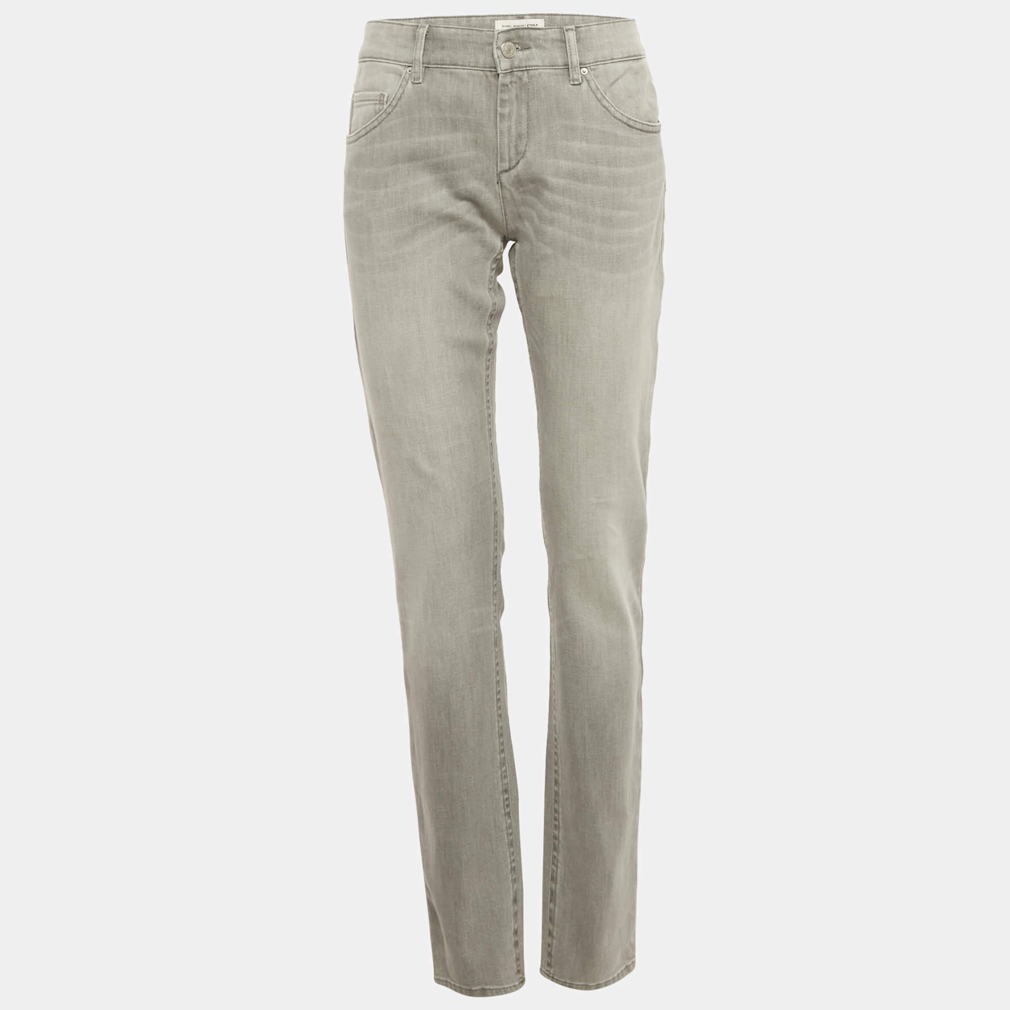 Pre Owned Isabel Marant Etoile Grey Washed Denim Embroidered Trim Jeans XL Waist 32"