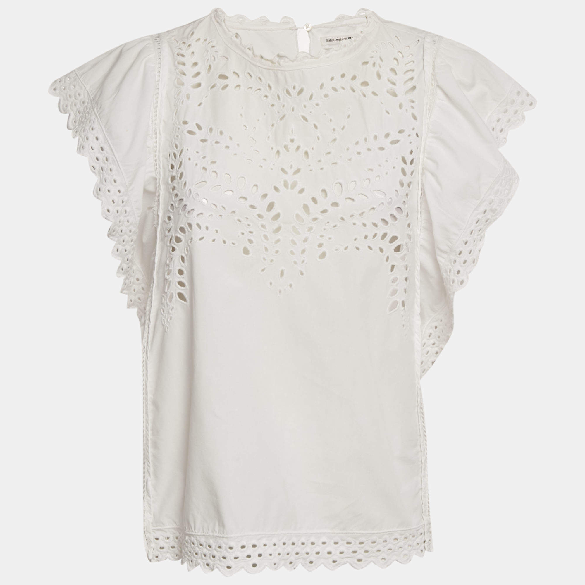 Pre Owned Isabel Marant Étoile White Broderie Anglaise Cotton Ruffled Blouse M