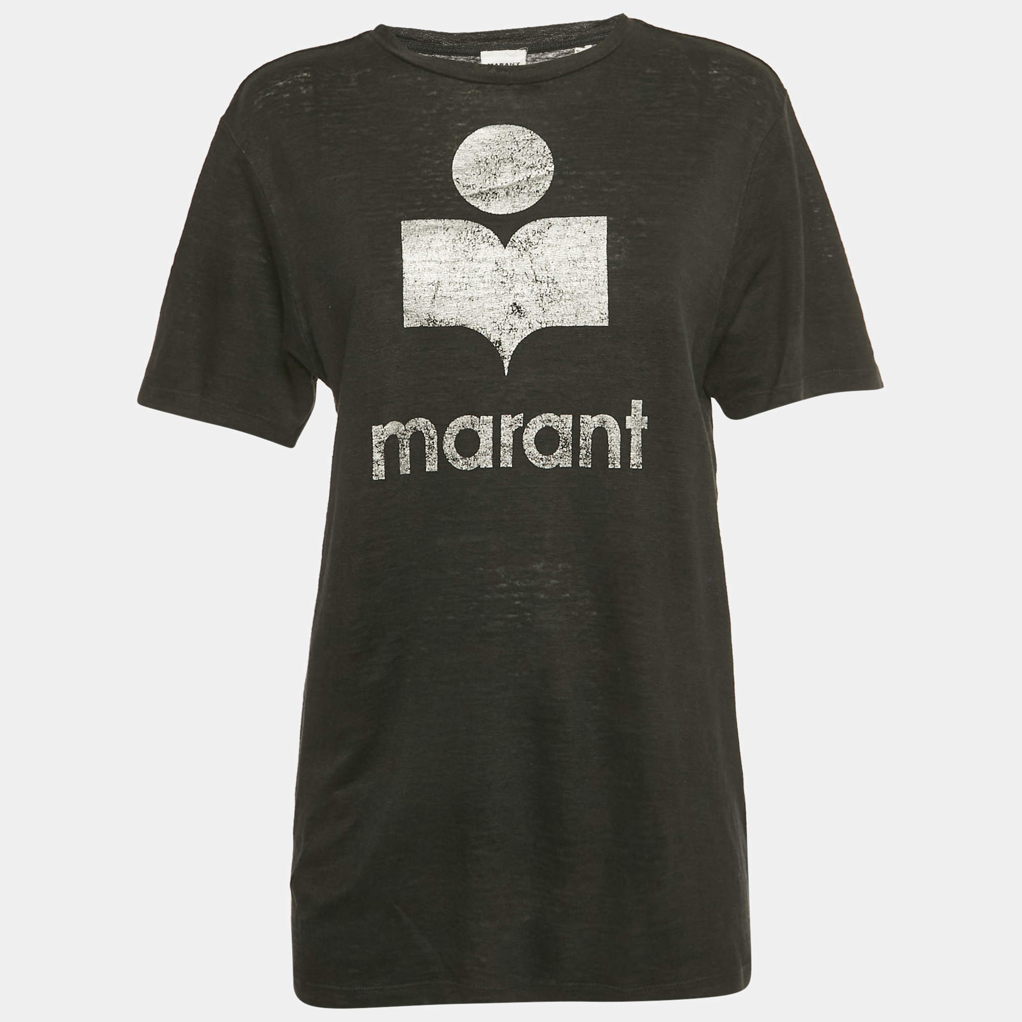 Pre Owned Isabel Marant Etoile Black Zewel Logo Linen T-Shirt S
