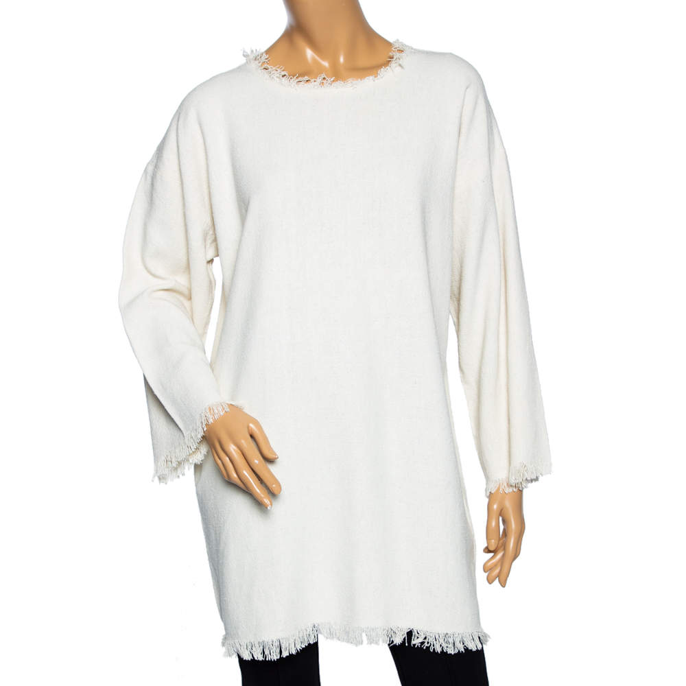 Pre Owned Isabel Marant Etoile Cream Silk Linen Oversized Fringed Tunic S