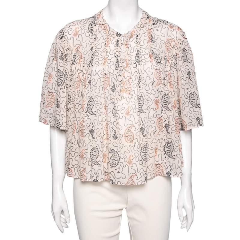 Pre Owned Isabel Marant Etoile Pale Pink Printed Cotton Algari Blouse M