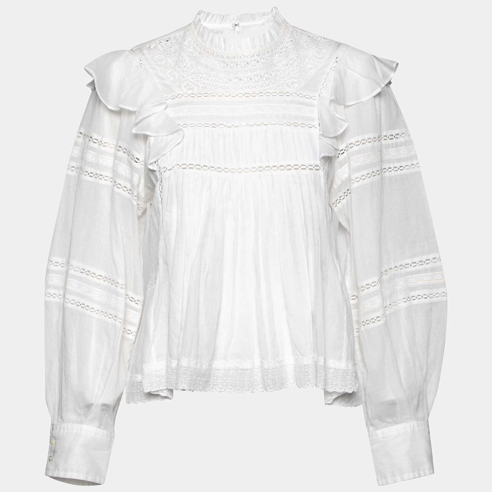 Isabel Marant Etoile White Cotton Lace Trimmed Blouse S