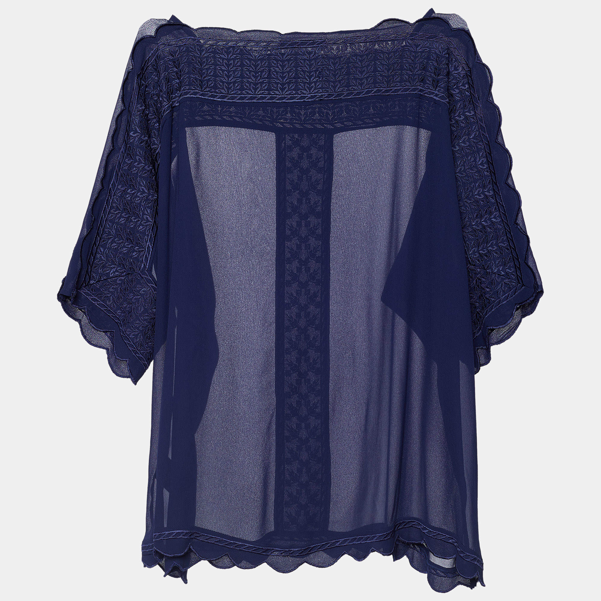 Pre Owned Isabel Marant Etoile Navy Blue Crepe Embroidered Axel Sheer Blouse M