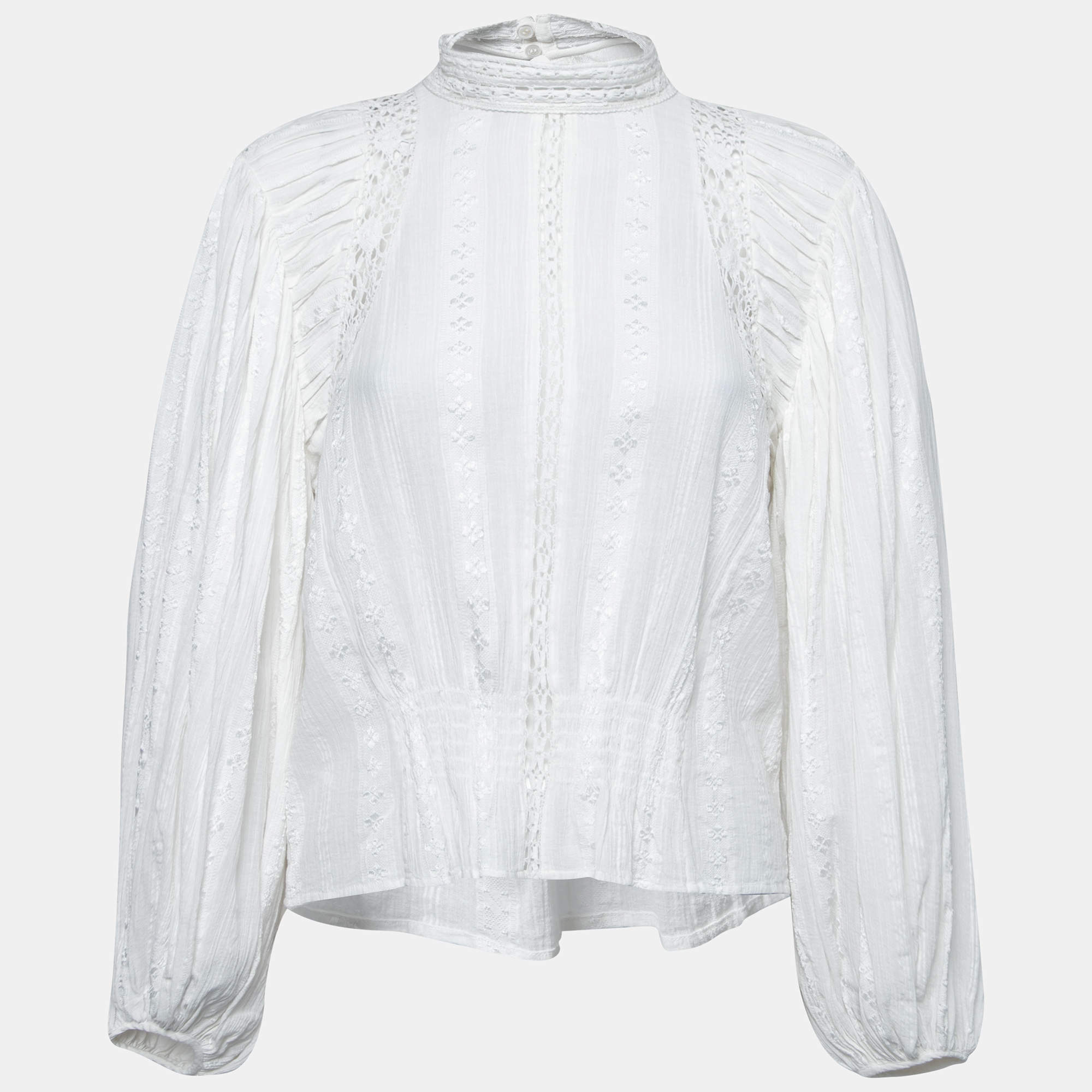 Isabel Marant Etoile White Cotton Lace Trimmed Blouse S