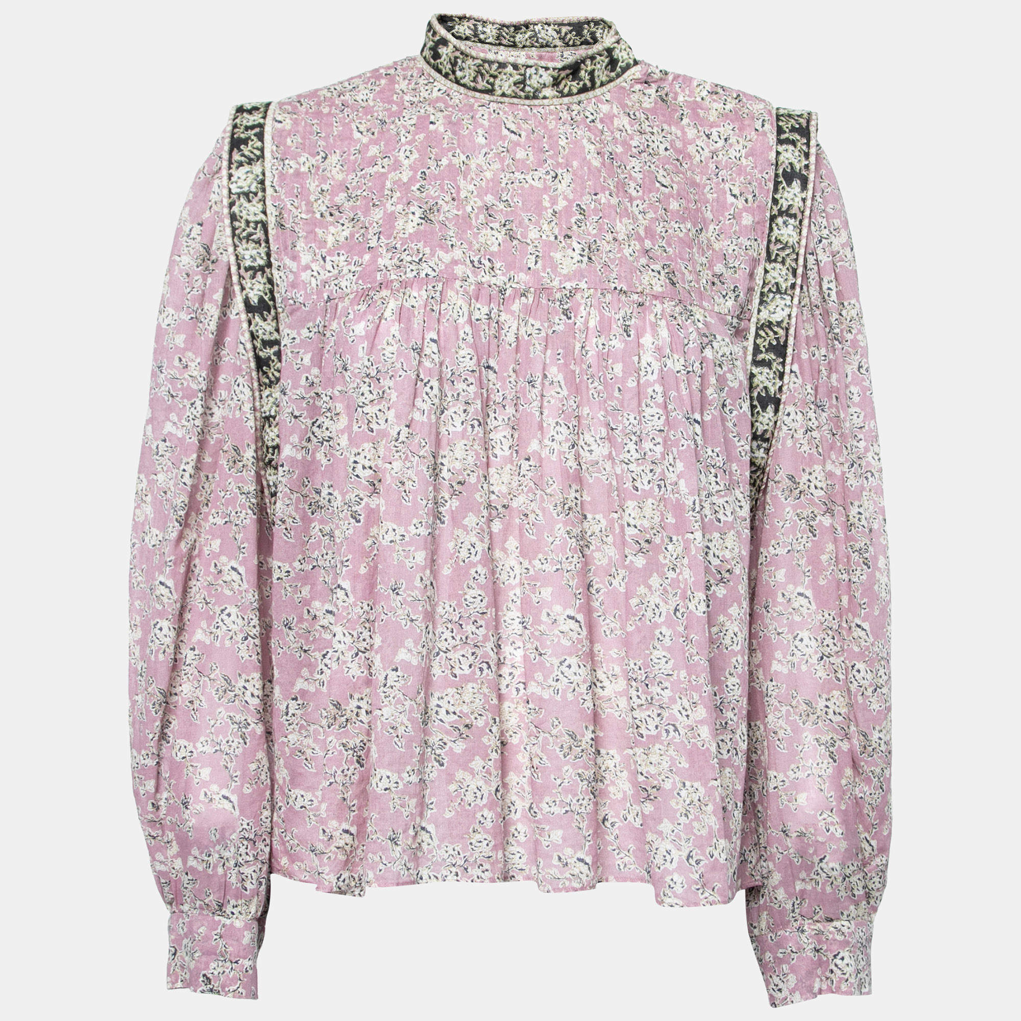 Pre Owned Isabel Marant Etoile Pink Floral Printed Cotton Long Sleeve Blouse M