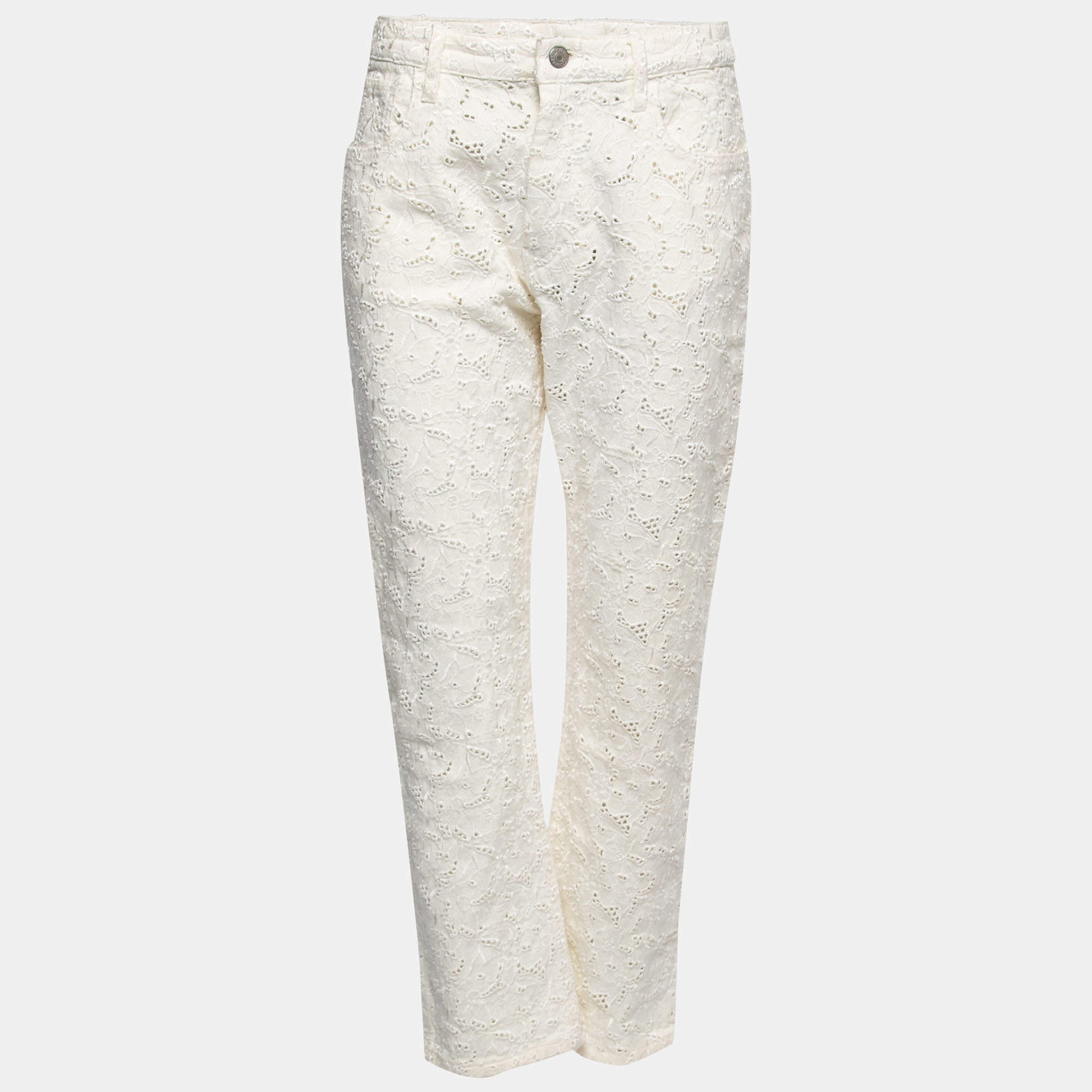 Pre Owned Isabel Marant Etoile White Lace Embroidered Jeans M